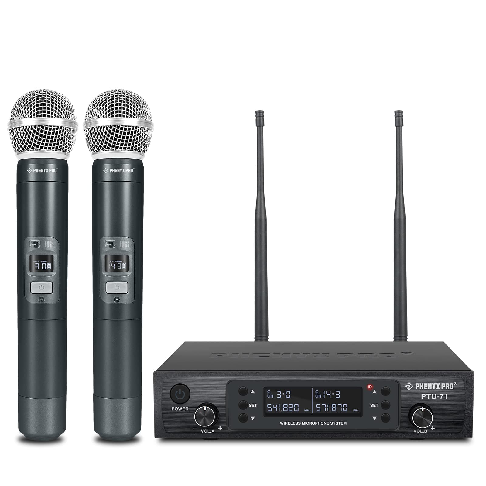 Wireless Microphone System, Phenyx Pro Dual Handheld Cordless Mic Set, 2x100 Channels, Auto Scan, Lock Function, Mute Function, 290-328ft Coverage,...