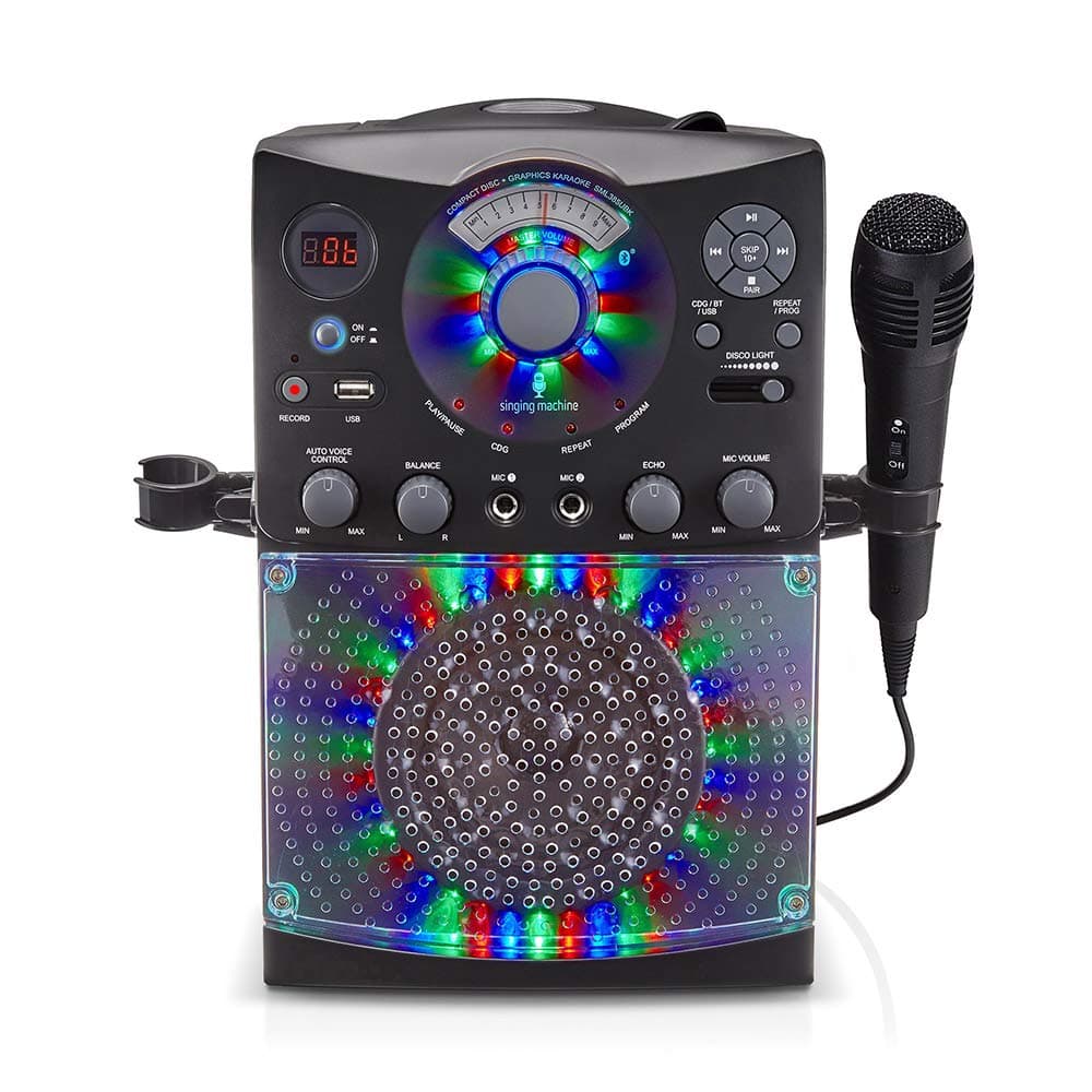 Singing Machine SML385UBK Bluetooth Karaoke System with LED Disco Lights, CD+G, USB, and Microphone, Karaoke Machine for Kids and Adults, Black [Am...