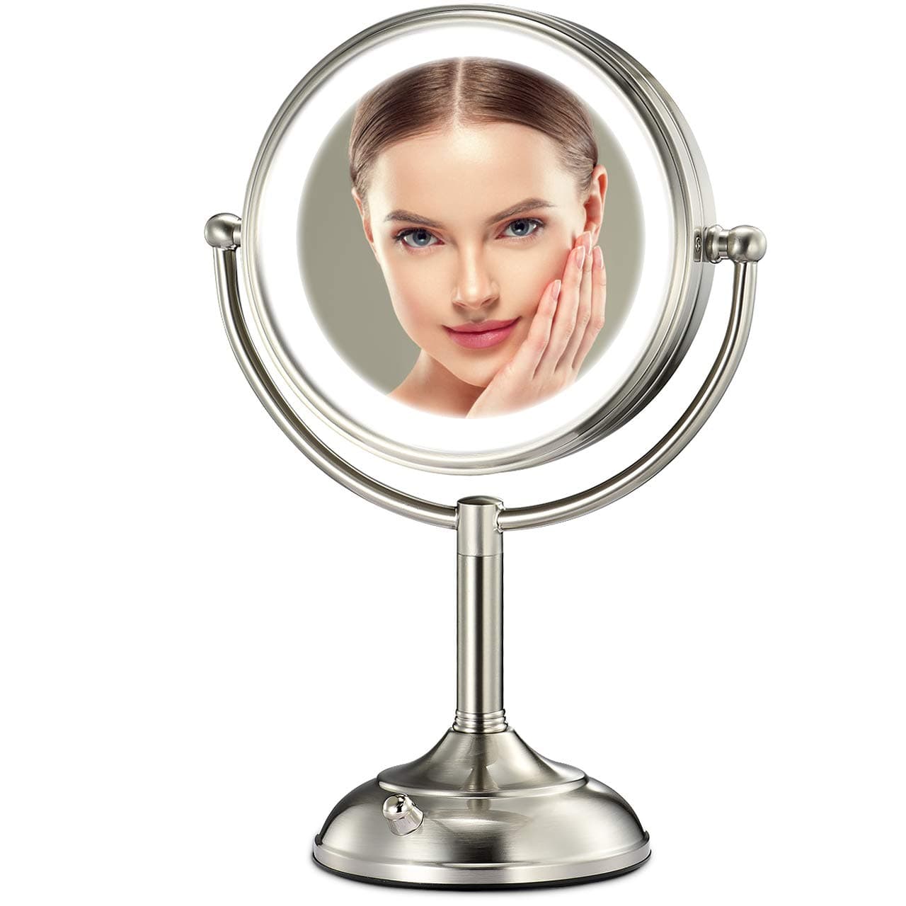 Professional 8.5" Large Lighted Makeup Mirror Updated with 3 Color Lights, 1X/10X Magnifying Swivel Vanity Mirror with 48 Premium LED Lights, B...