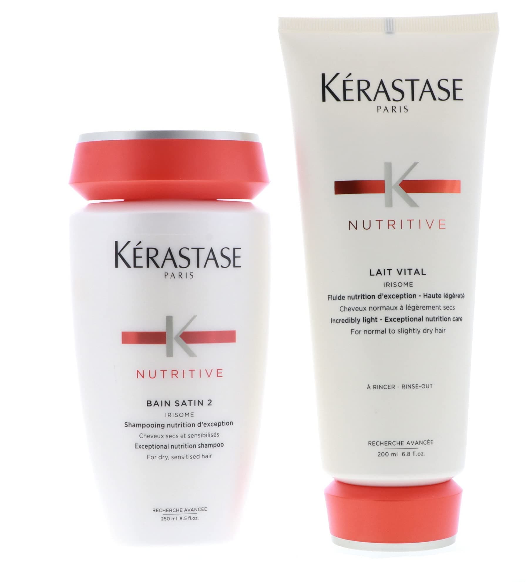 Kerastase Nutritive Bain Satin 2 Shampoo 8.5 Ounce and Lait Vital Conditioner 6.8 Ounce Set