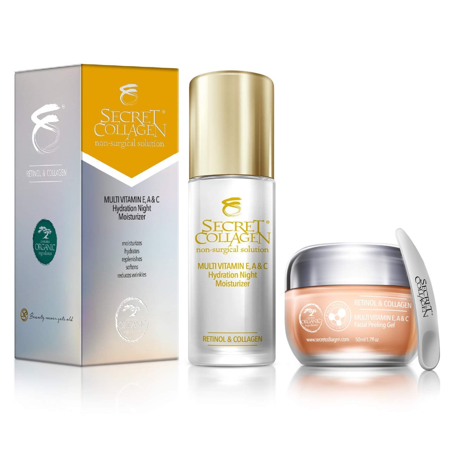 Secret Collagen Rapid Wrinkle Repair Eye Night Serum 50ML and Multi Vitamin E, A & C Facial Peeling Gel 50ML