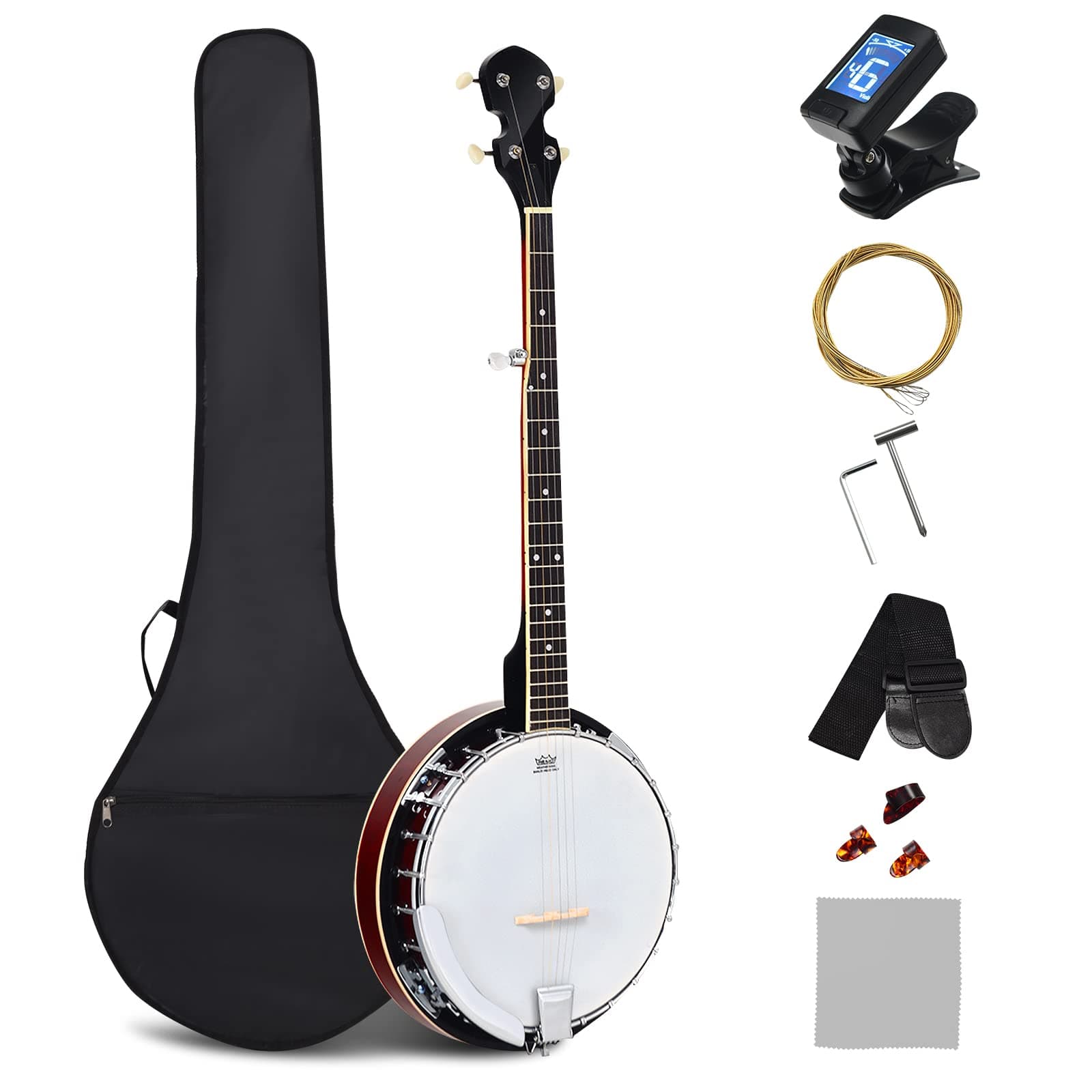 Costzon 5-String Banjo 24 Bracket with Geared 5th Tuner and Mid-range Closed Handle, Beginner Kit with 420D Oxford Cloth Bag, One Strap, Wiper, 3 P...