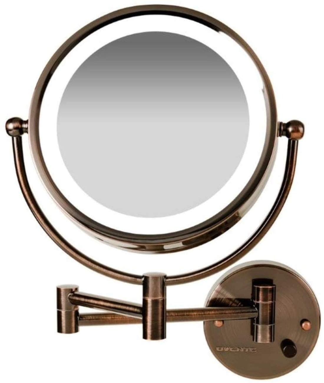 Ovente 8.5'' Hardwired Lighted Wall Mount Makeup Mirror, 1X & 7X Magnifier w/ Dimmer Switch, Spinning Double Sided Round White LED, Extend ...