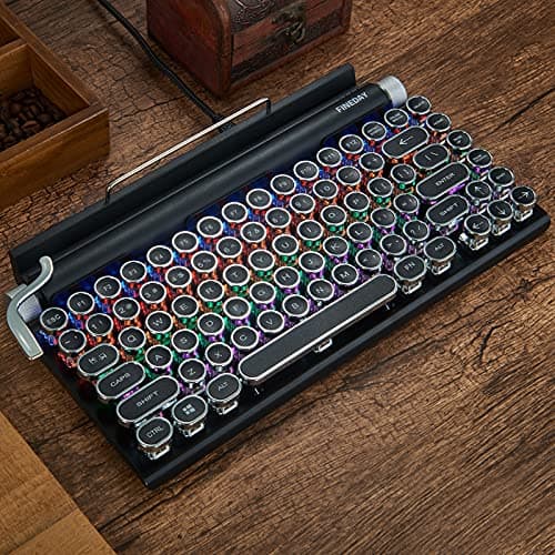 Retro Typewriter Keyboard, Kchibo Electric Typewriter Vintage with Upgraded Mechanical Bluetooth 5.0,Multi Devices Connection Classical Wooden,Punk...
