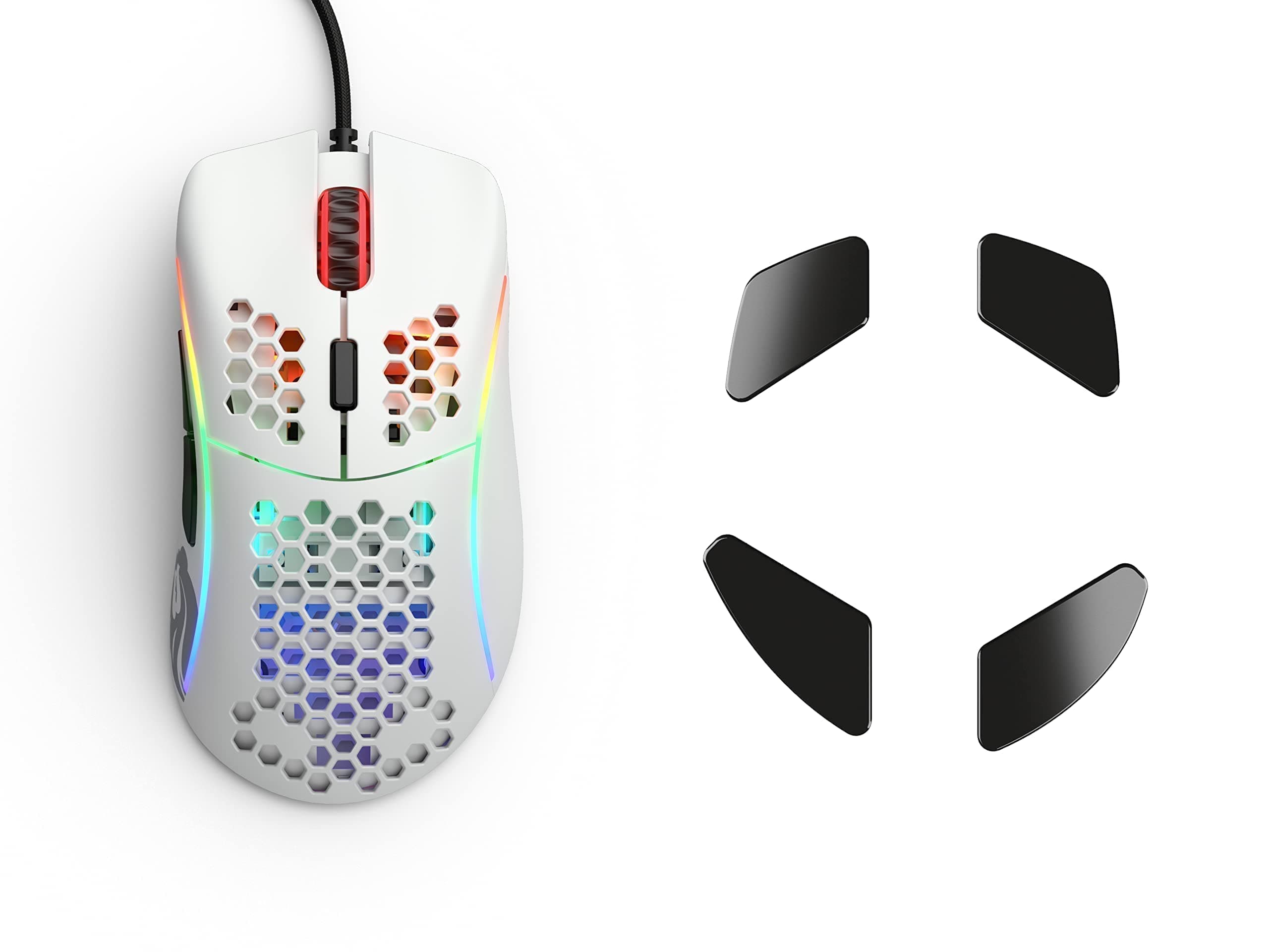 (Mouse + Ceramic Feet) Glorious Model D- (Minus) Lightweight Gaming Mouse, Matte White + Glorious G-Floats Polished Ceramic Mouse Feet for D/D- Mou...