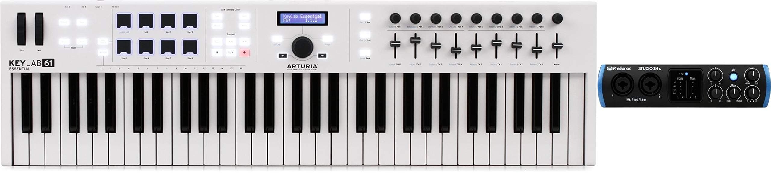 Arturia KeyLab Essential 61 61-key Keyboard Controller + PreSonus Studio 24c USB-C Audio Interface Value Bundle