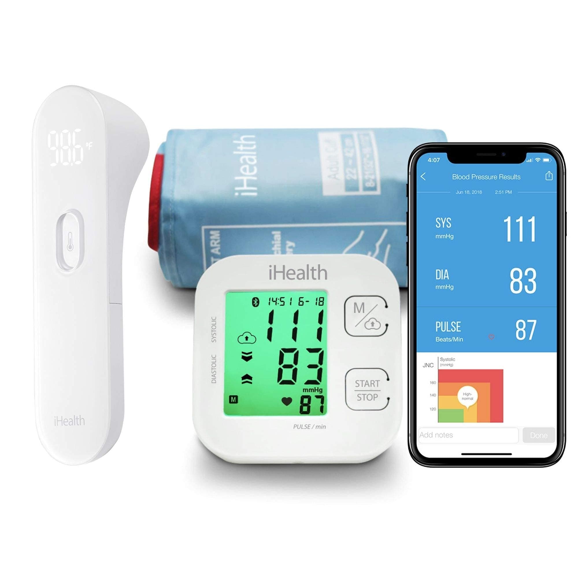 iHealth No Touch Thermometer for Adults and iHealth Track Wireless Blood Pressure Monitor