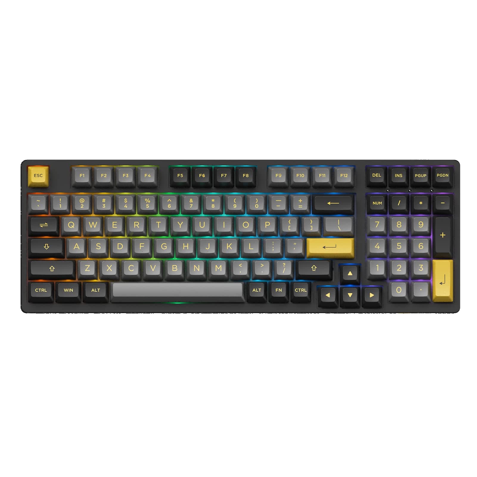 Akko Black&Gold 3098 98-Key RGB Hot-swappable Mechanical Gaming Keyboard, 2.4G Wireless/Bluetooth/Wired with PBT Double-Shot Keycaps for Mac & Win ...