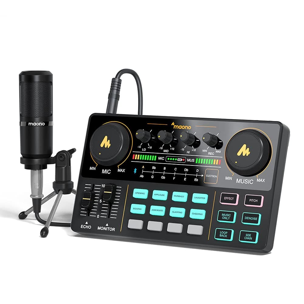 Podcast Equipment Bundle-MAONO MaonoCaster Lite -Audio Interface-All in One-Podcast Production Studio with 3.5mm Microphone for Live Streaming, Pod...