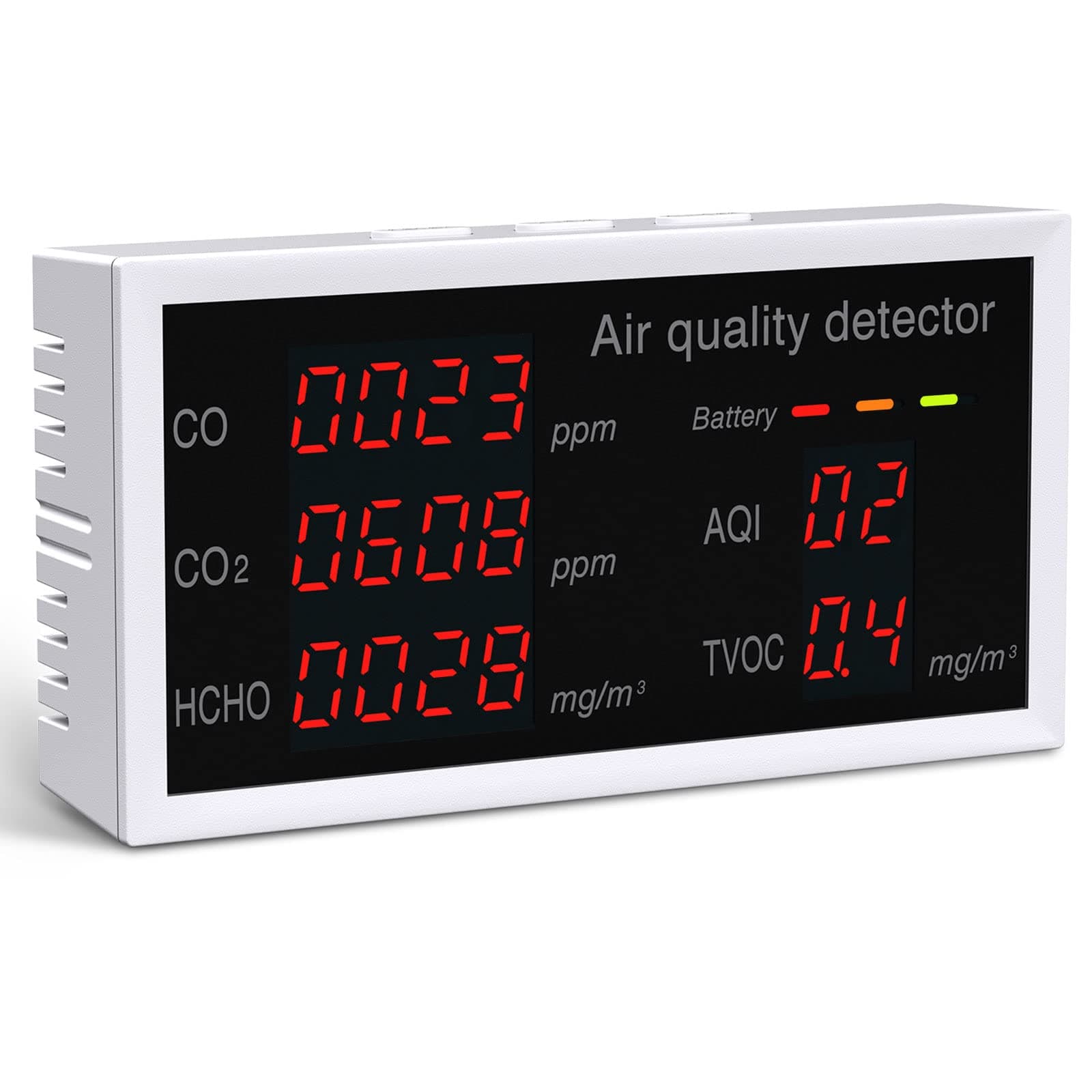 Air Quality Monitor, Indoor CO2 Meter, Accurate Air Quality Detector for CO2 HCHO TVOC/AQI for Home Office, Real Time Data & Rechargeable Battery