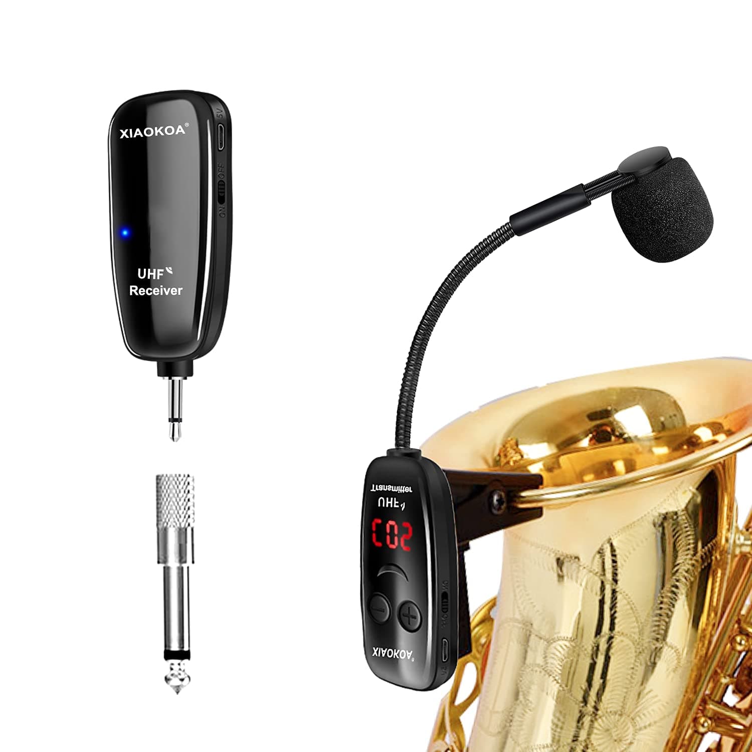 XIAOKOA UHF Wireless Instruments Microphone,Saxophone Microphone,Wireless Receiver and Transmitter,160ft Range,Plug and Play,Great for Trumpets, Cl...