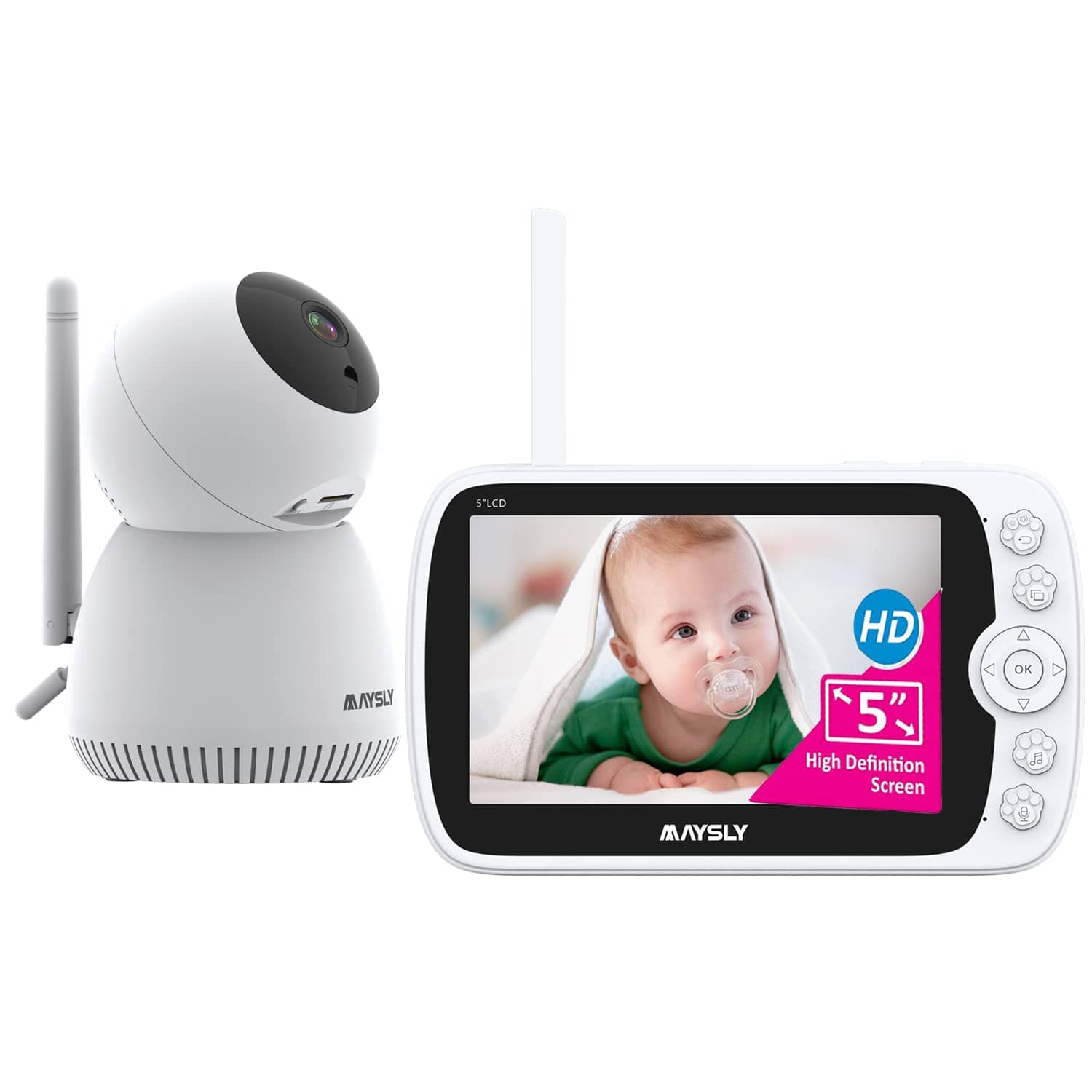 Video Baby Monitor with Camera and Audio , Maysly 1080P 5" LCD Screen with Night Vision Two Way Audio Temperature Detection VOX Mode 1000ft Ran...