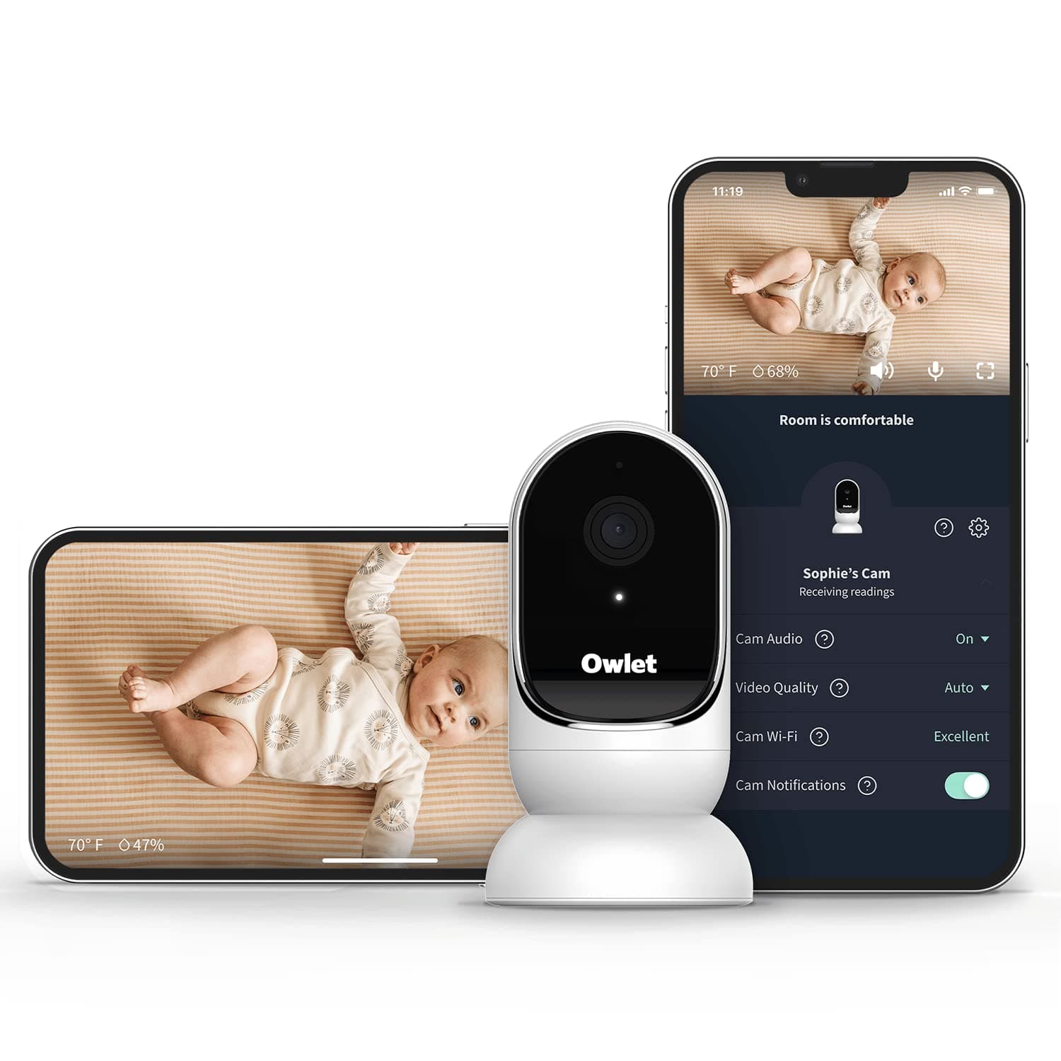 Owlet Cam Smart Baby Monitor - HD Video Monitor with Camera, Wide Angle Lens, Audio and Background Sound, Encrypted WiFi, Motion and Sound Notifica...