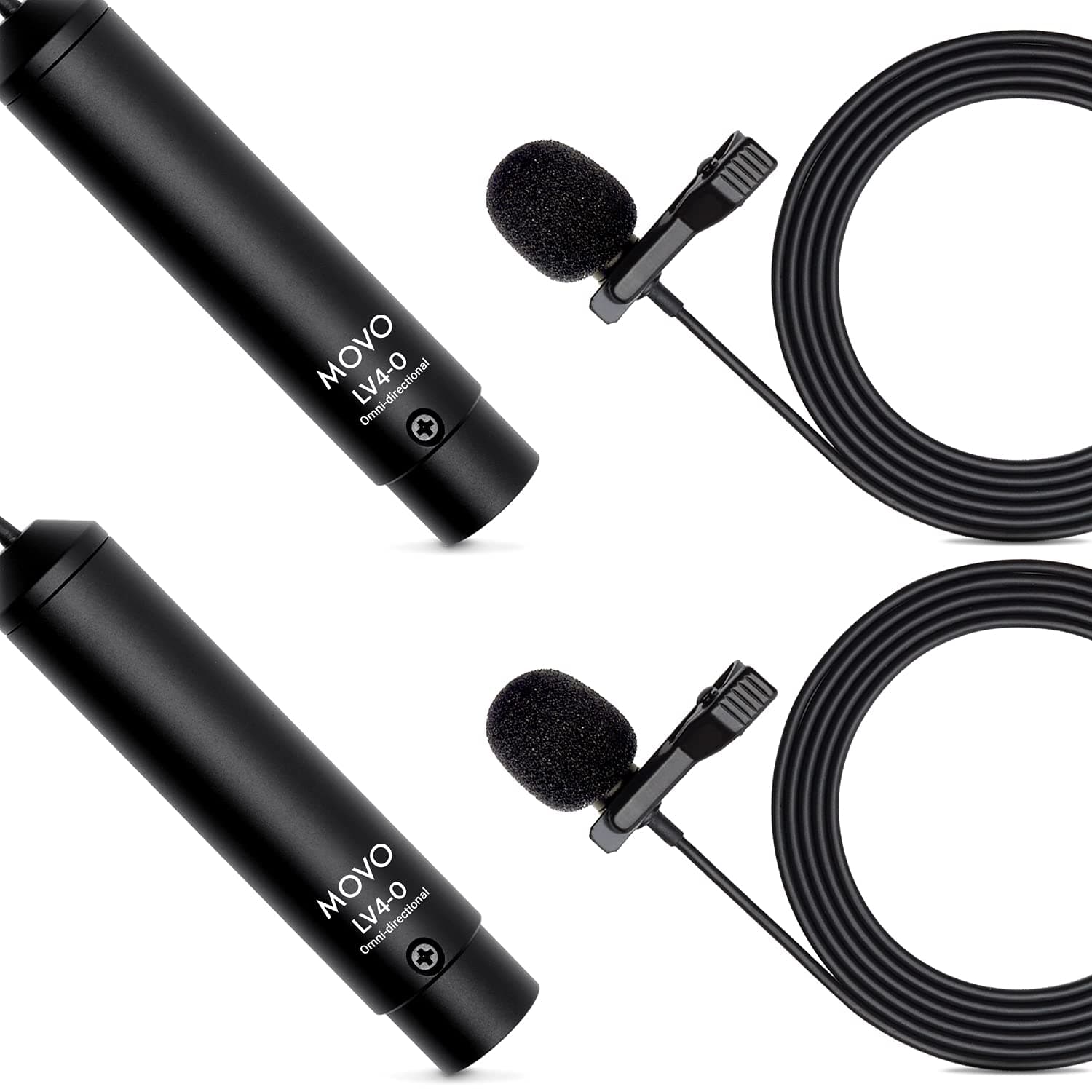 Movo LV4-O2 XLR Phantom Power Omnidirectional Lavalier Microphone Set, with Lapel Mic Clips and Windscreens - Perfect Lapel Microphone for Video Re...