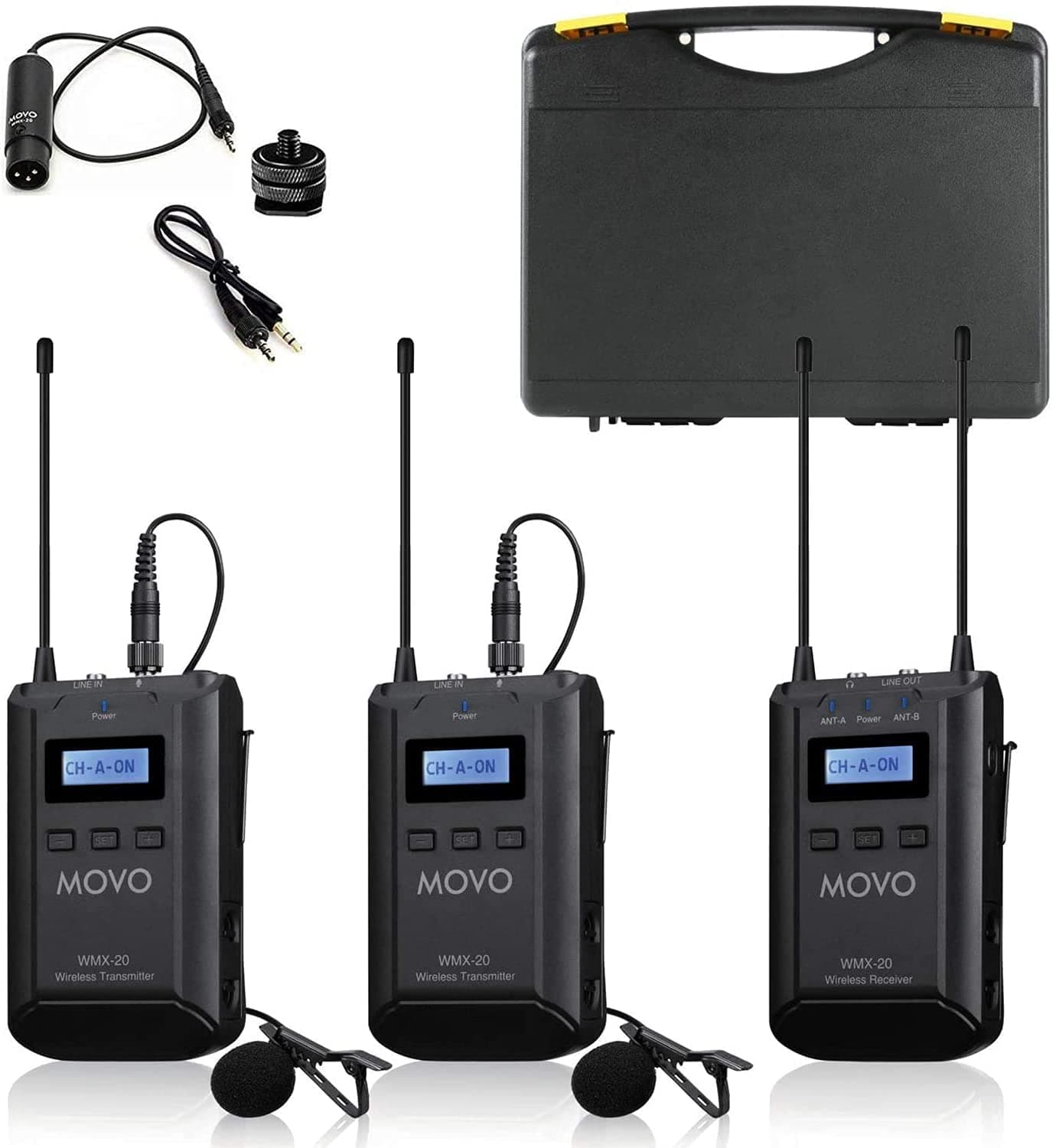 Movo WMX-20-DUO 48-Channel UHF Wireless Lavalier Microphone System with 1 Receiver, 2 Transmitters, and 2 Lapel Microphones Compatible with DSLR Ca...