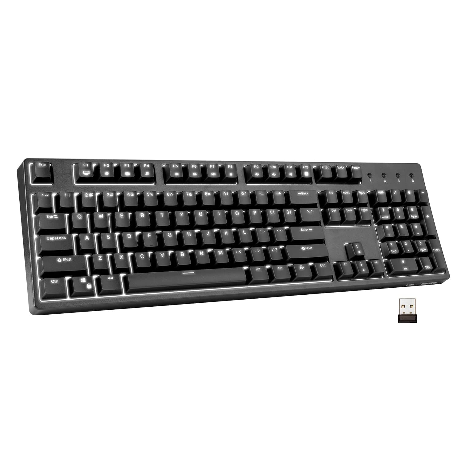 Wireless Mechanical Keyboard Ergonomic, Velocifire VM02WS 104-key Full Size with Brown Switches White Backlit & High Battery Lasting for Copywriter...