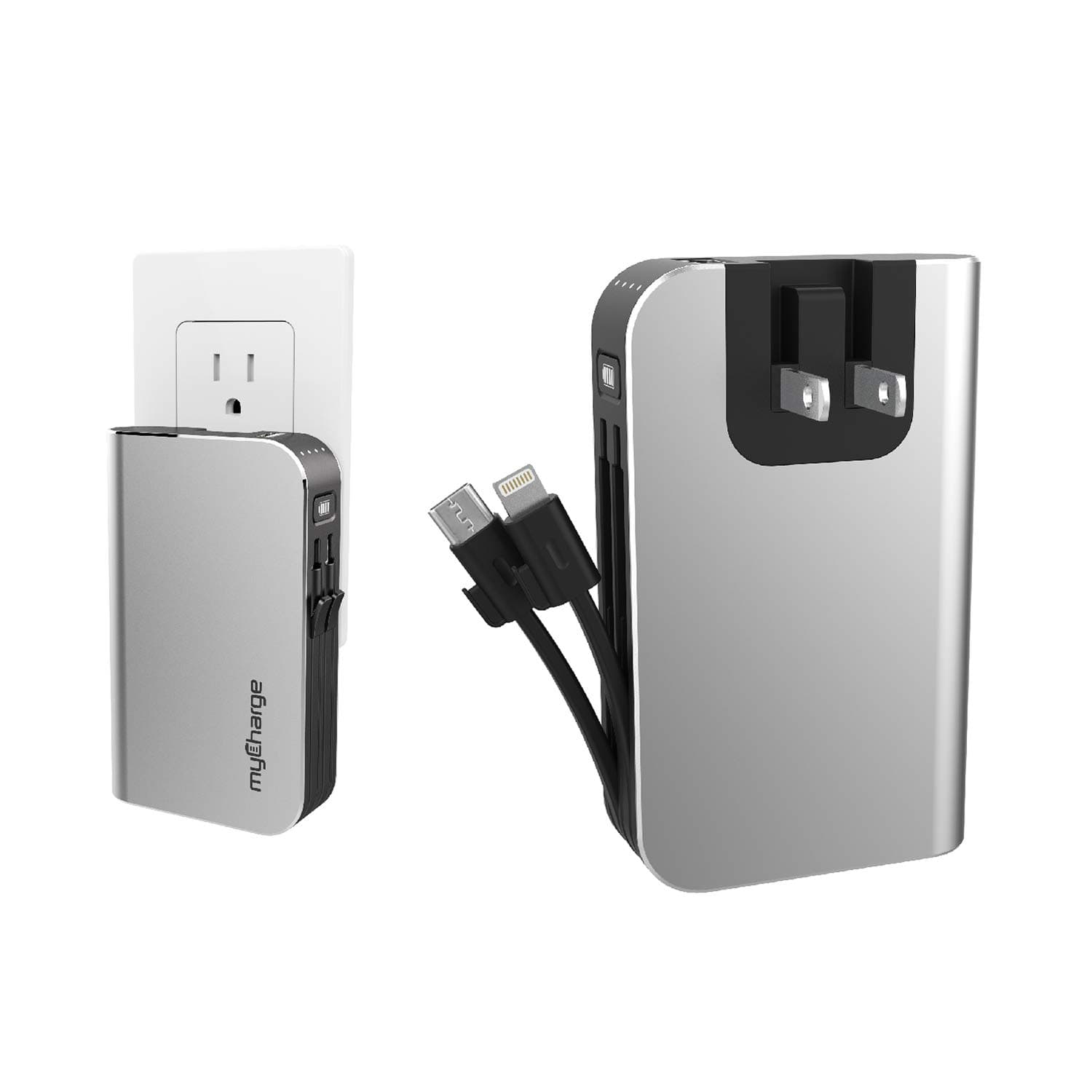 myCharge Portable Charger for iPhone – Hub 10050 mAh Internal Battery Built in Cable (Lightning, Micro USB) Power Bank Fast Charging Wall Plug USB ...