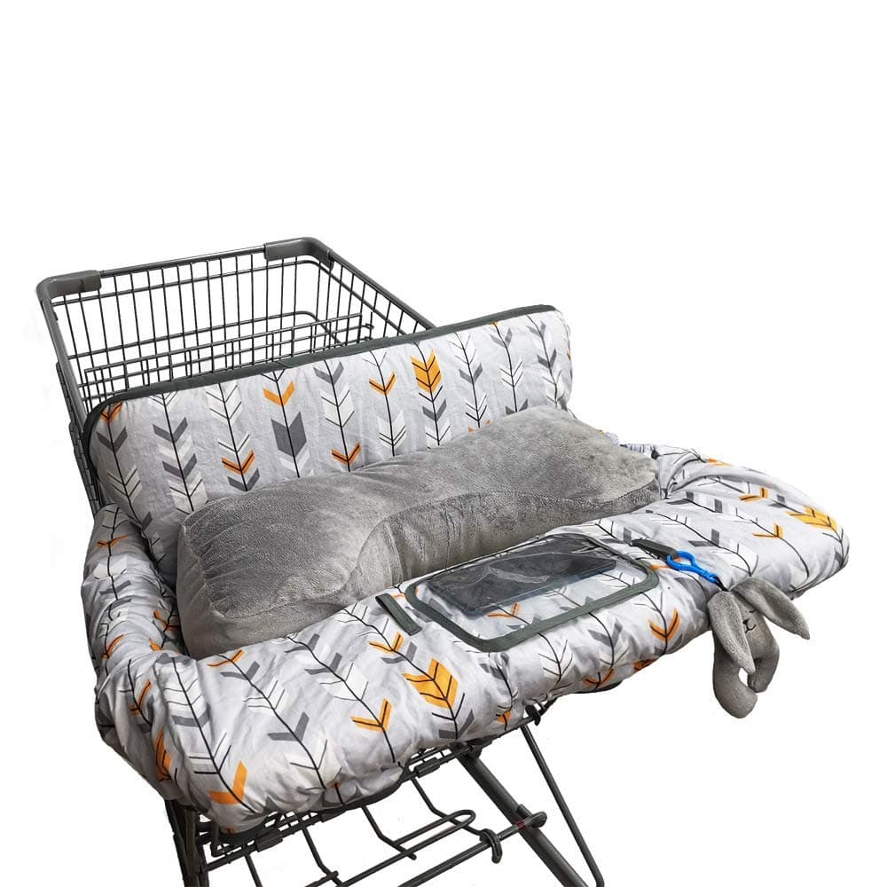 Shopping Cart Cover for Baby Cotton, Minky Bolster Positioner, 6.5" Cellphone Holder, High Chair Cover for Boy Girl,Infant Grocery Cart Cushion...