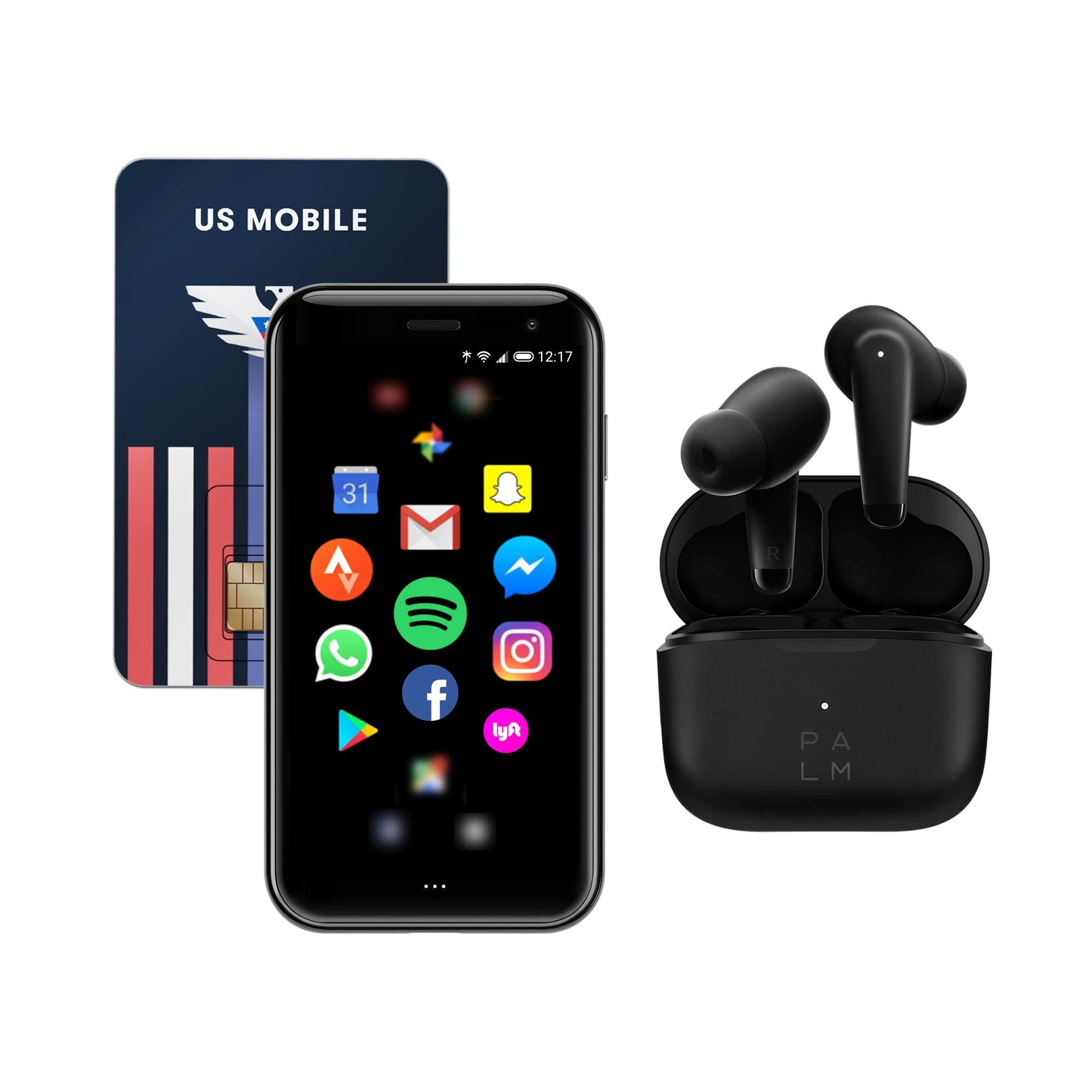 Palm Bundle: Palm Phone PVG100 (Unlocked Phone) 32GB Memory and 12MP Camera + Palm Buds Pro Wireless Bluetooth Earbuds + US Mobile SIM Card
