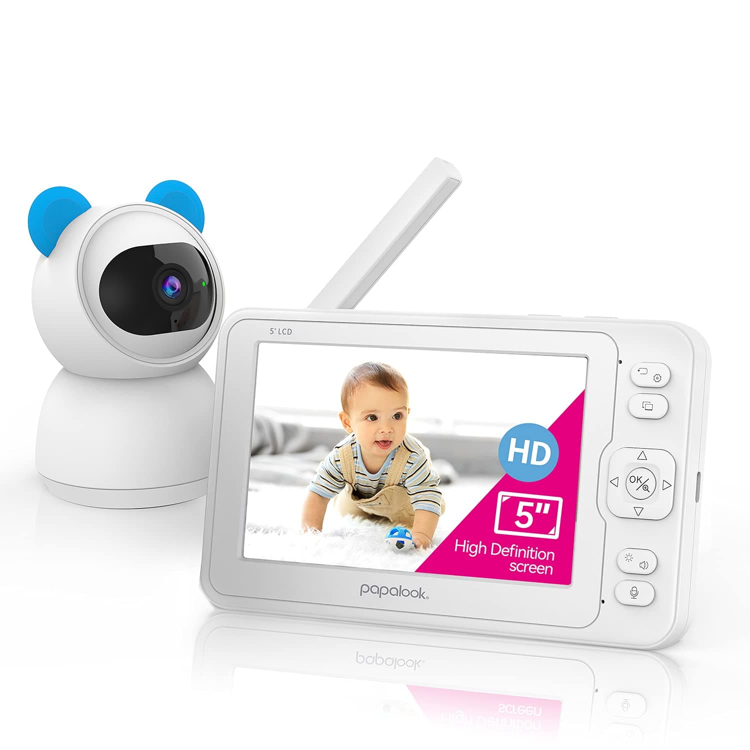 papalook BM1 Baby Monitor FHD 1080P with Camera and Audio, Video Baby Camera Monitor 5" HD Display, no WiFi, Night Vision, 2-Way Audio, Tempera...
