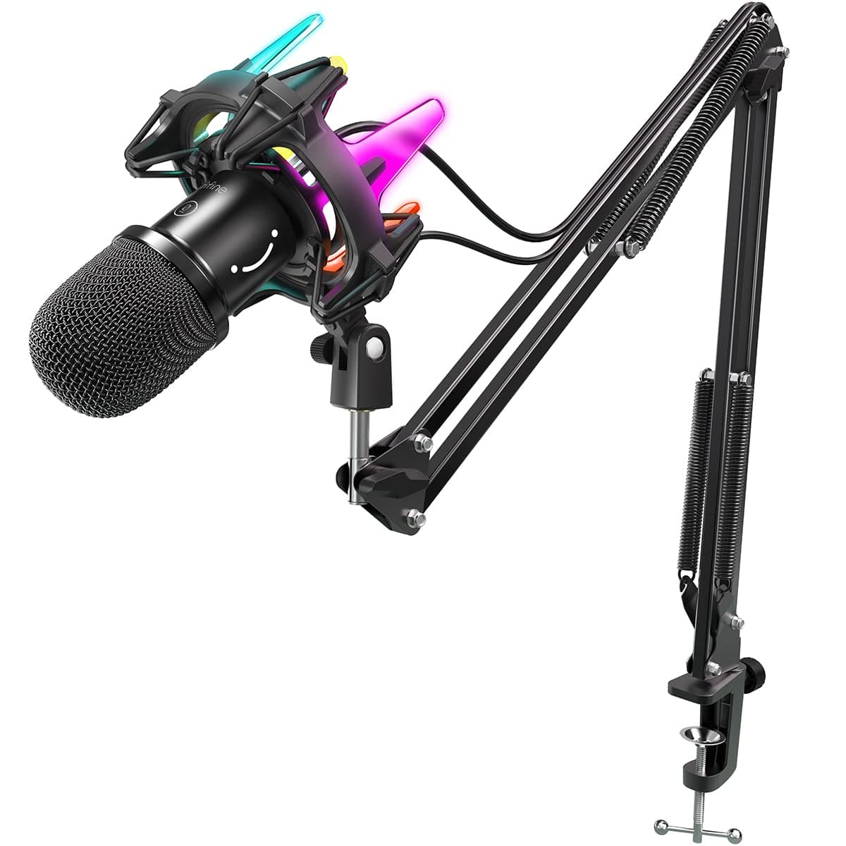 FIFINE USB Dynamic Computer Microphone Kit with Quick Mute, Adjustable Boom Arm, RGB Shock Mount, LED Indicator, Cardioid Mic Set for Game Podcast ...