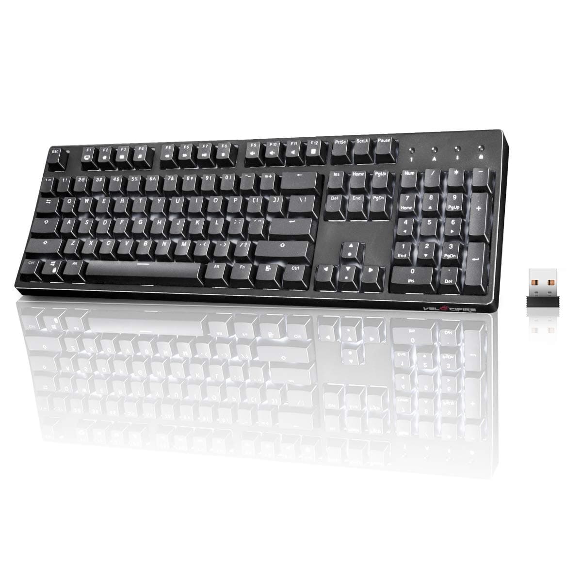 Gaming Keyboard Mechanical, Velocifire VM02WS 104-key Full Size Gaming Keyboard Ergonomic with Red Switches White Backlit & High Battery Lasting fo...