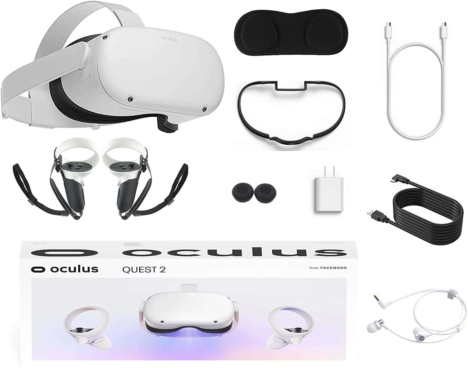 2021 Oculus Quest 2 All-In-One VR Headset, Touch Controllers, 256GB SSD, Glasses Compatible, 3D Audio,Hubxcel Holiday Gaming Bundle: Earphone,10Ft ...
