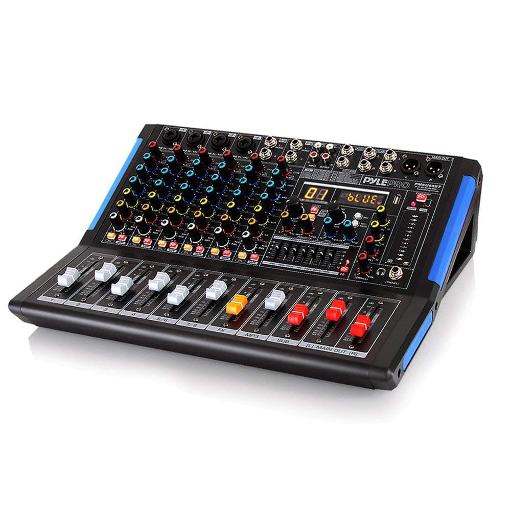 8-Channel Bluetooth Studio Audio Mixer - DJ Sound Controller Interface w/ USB Drive for PC Recording Input, XLR Microphone Jack, 48V Power, RCA Inp...