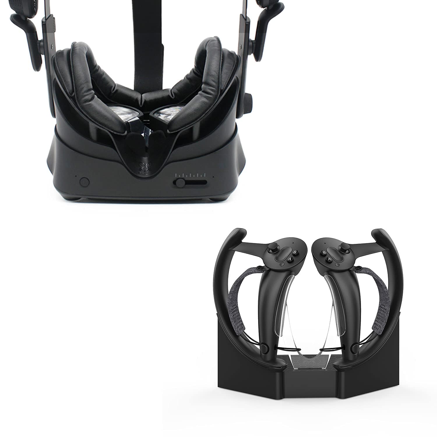 AMVR Touch Controllers Storage and Charging Station, VR Headset Wall Mount Stand and Facial Interface Bracket & PU Leather Foam Face Cover Pad Repl...