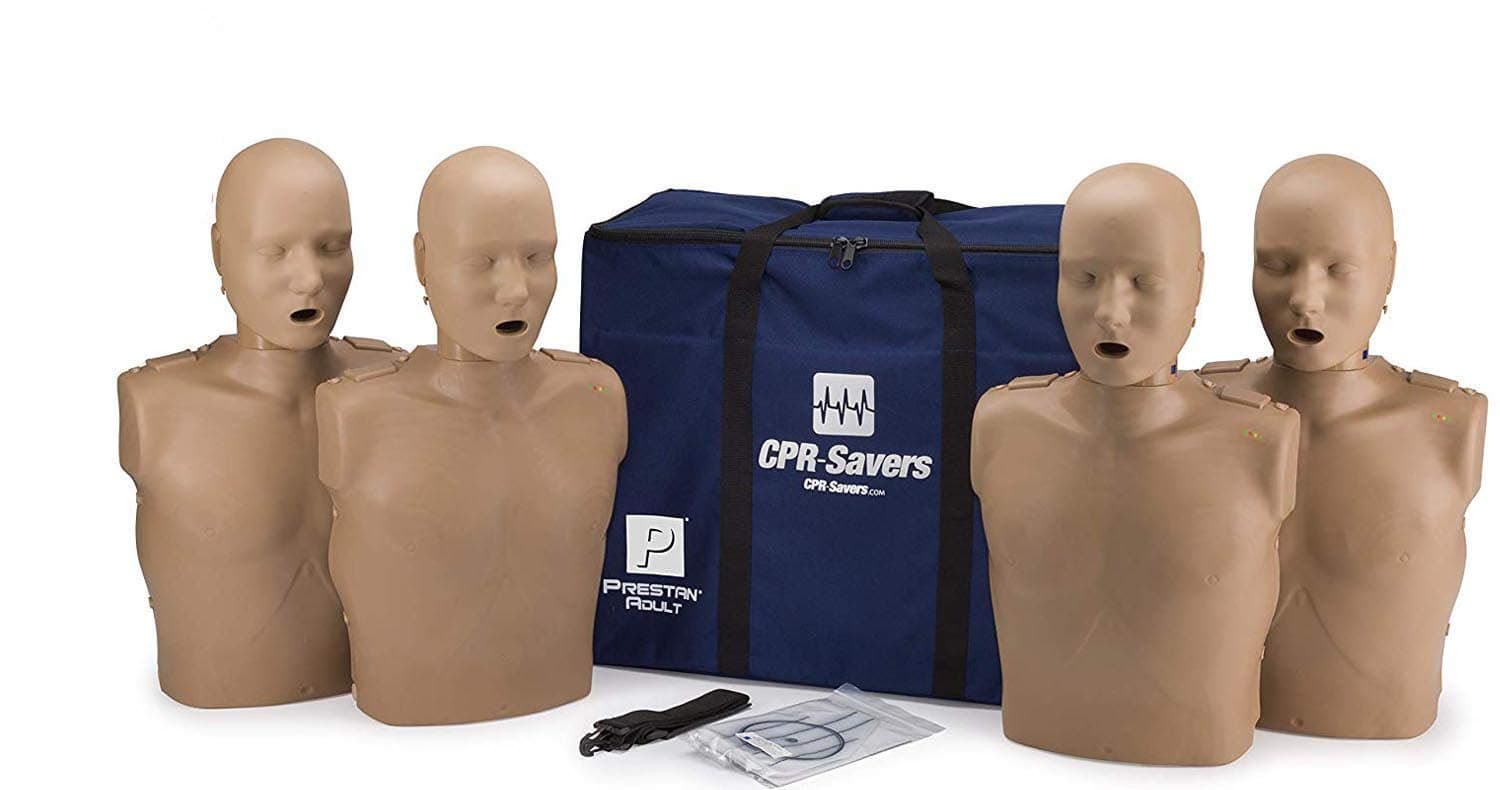 CPR Savers Prestan Professional Adult CPR Training Manikin with 2019 AHA Feedback Monitor, Dark Skin, 4-Pack, PP-AM-400M-DS