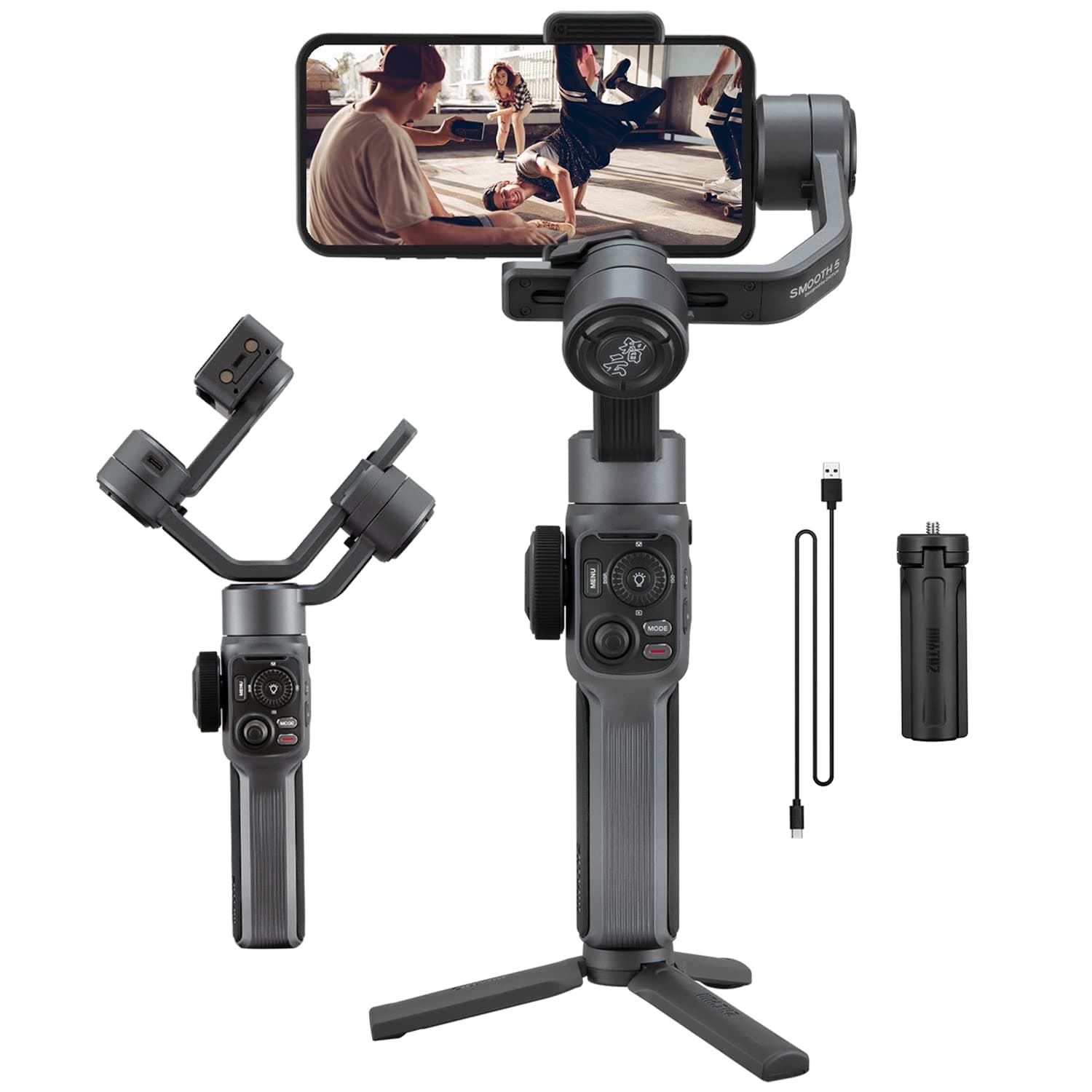 Zhiyun Smooth 5 Smartphone Gimbal Stabilizer for iPhone 13 Pro Max Mini 12 11 XS X XR 8 Professional 3-Axis Phone Gimbal Video Stabilizer with Face...