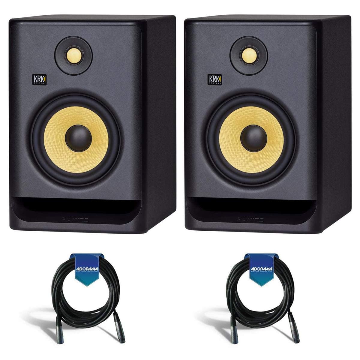 KRK 2 Pack ROKIT 7 G4 7" Powered Near-Field Studio Monitor, 42Hz-40kHz Frequency Response, Black - With 2 Pack 20' 6mm Rubber XLR Microphon...