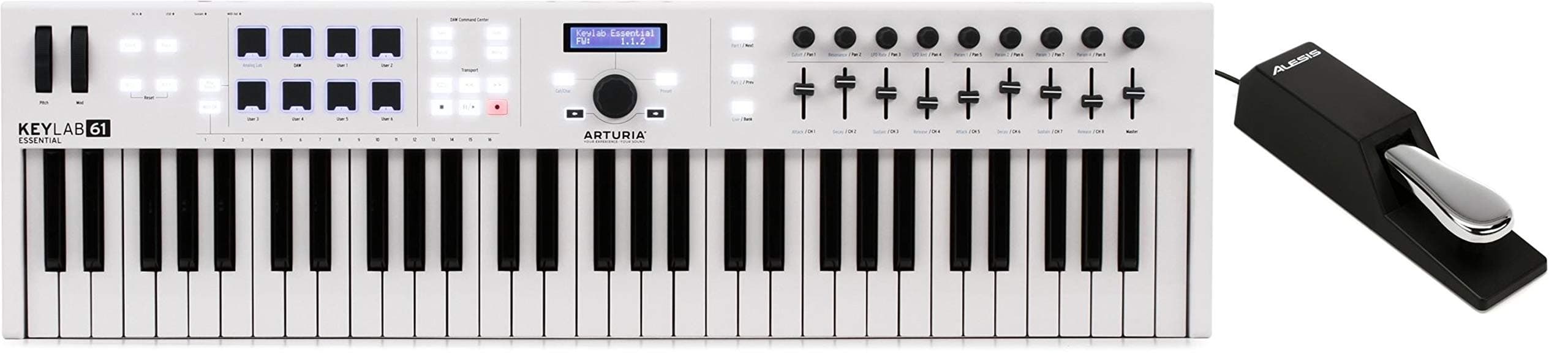 Arturia KeyLab Essential 61 61-key Keyboard Controller + Alesis SP-2 Universal Sustain Pedal Value Bundle