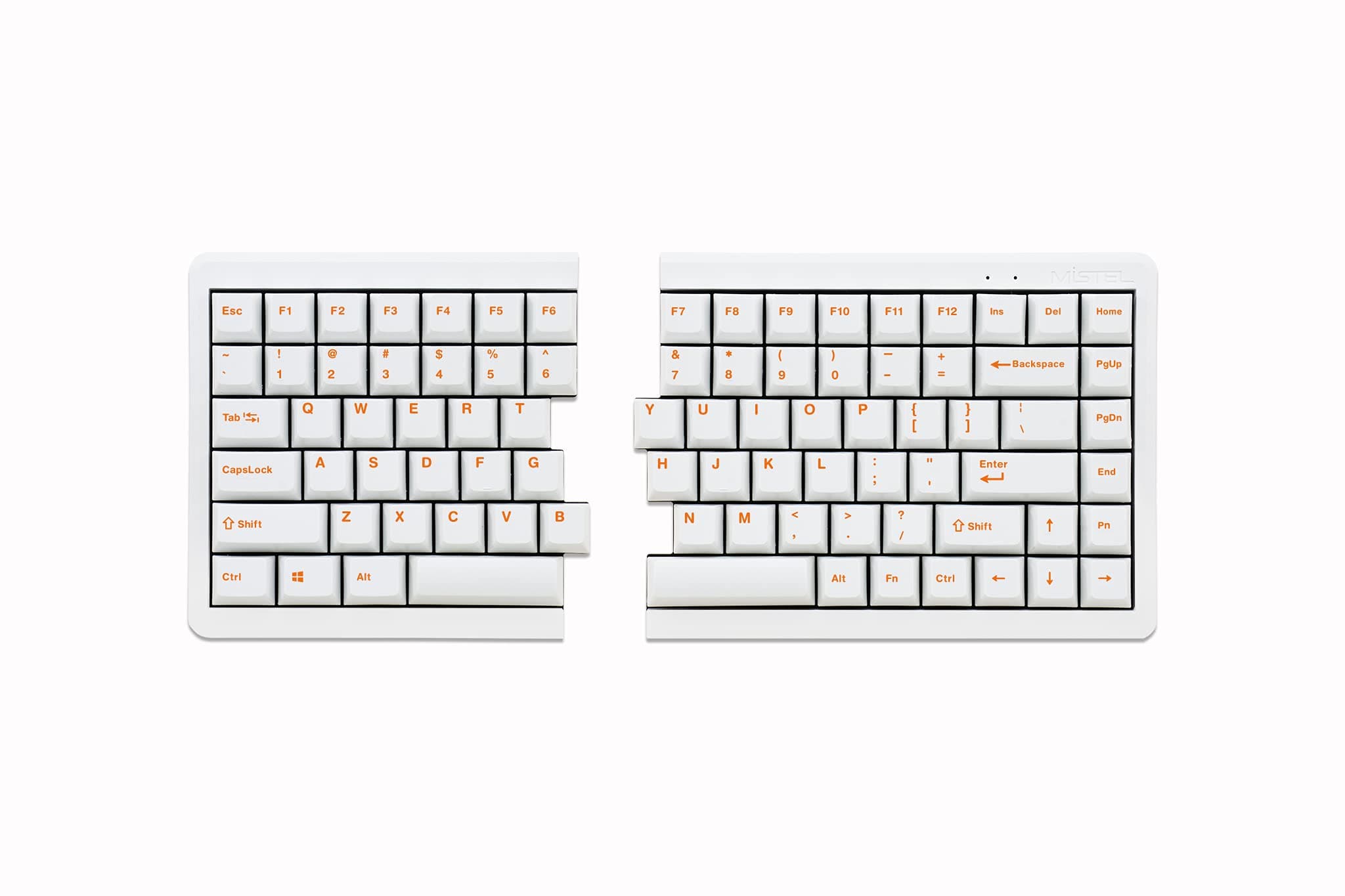 Mistel MD770 RGB LED Backlit TKL Split Mechanical Keyboard with Cherry MX Blue Switch, Ergonomic Keyboard with Orange Letter PBT Double Shot Keycap...