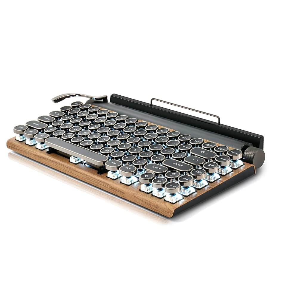 Retro Typewriter Keyboard, 7KEYS Electric Typewriter Vintage with Upgraded Mechanical Bluetooth 5.0,Multi Devices Connection Classical Wooden,Punk ...