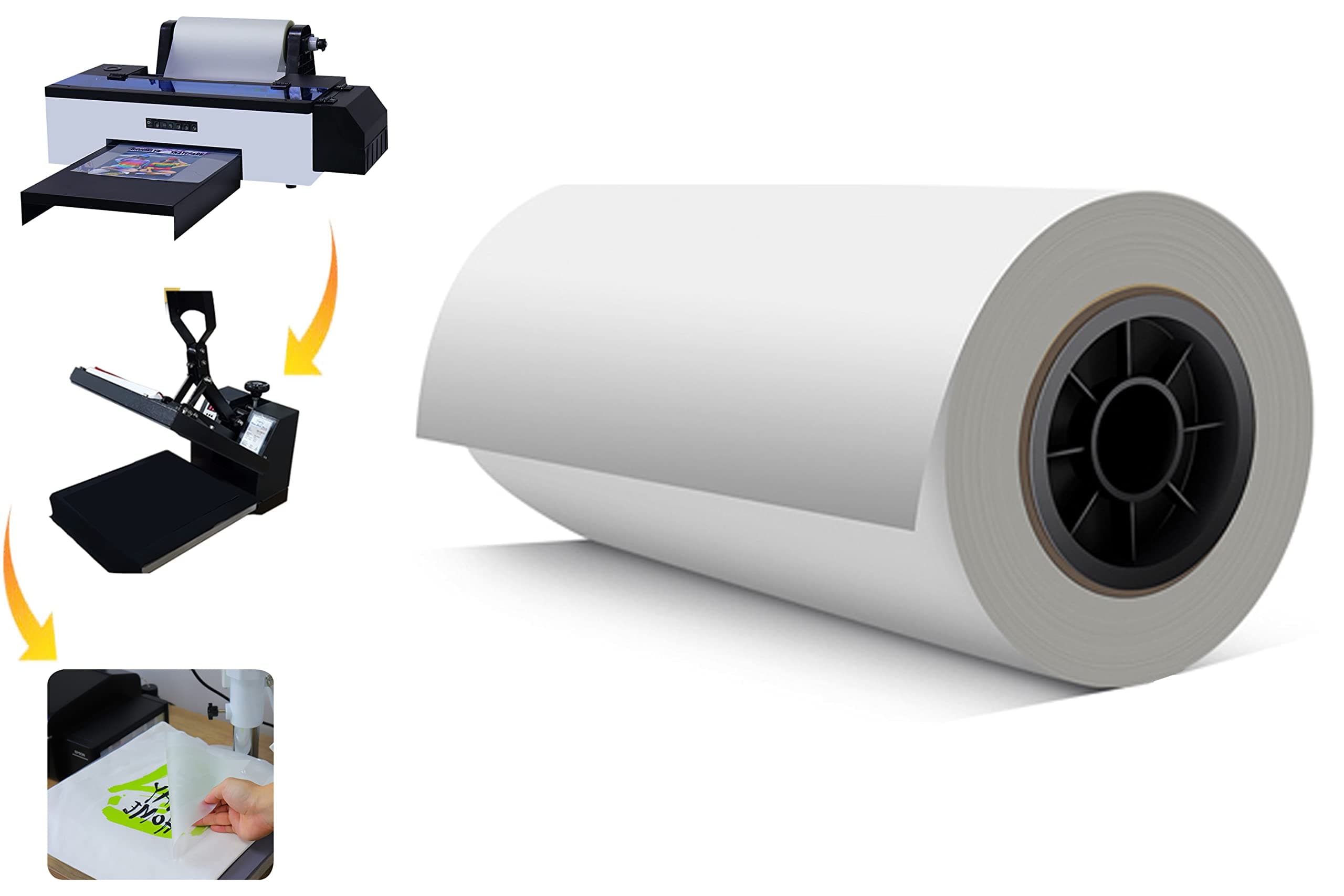 Carbcolords DTF Film Roll 328 ft-Glossy Clear PreTreat PET Heat Transfer Paper for Direct on T-Shirts Colthing Textile (11.81" x328 ft)-100m