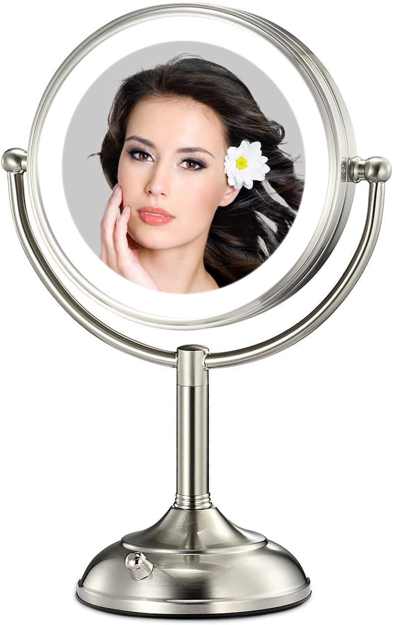 VESAUR 8.5" Large Tall Lighted Makeup Mirror, 1X/10X Magnifying Vanity Mirror with 3 Color Lights, 40 LEDs Adjust Brightness(0-1200Lux), Senior...