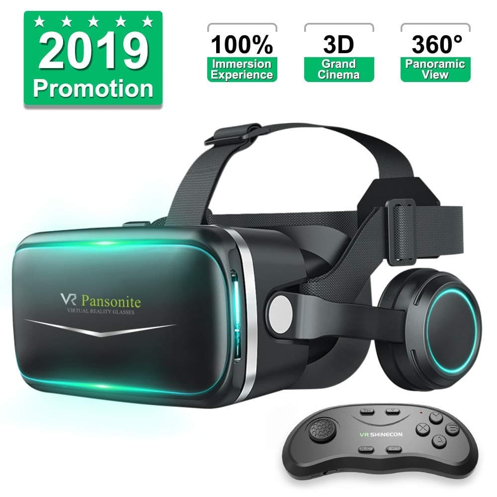 Pansonite Vr Headset with Remote Controller[New Version], 3D Glasses Virtual Reality Headset for VR Games & 3D Movies, Eye Care System for iPhone a...