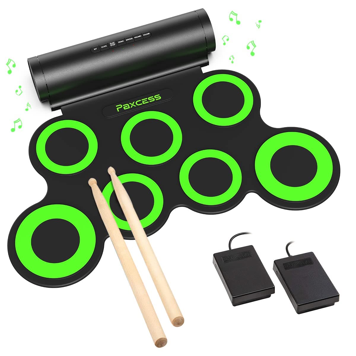 PAXCESS Electronic Drum Set, Roll Up Drum Practice Pad Midi Drum Kit with Built-in Speaker Drum Pedals Drum Sticks 10 Hours Playtime, Great Holiday...