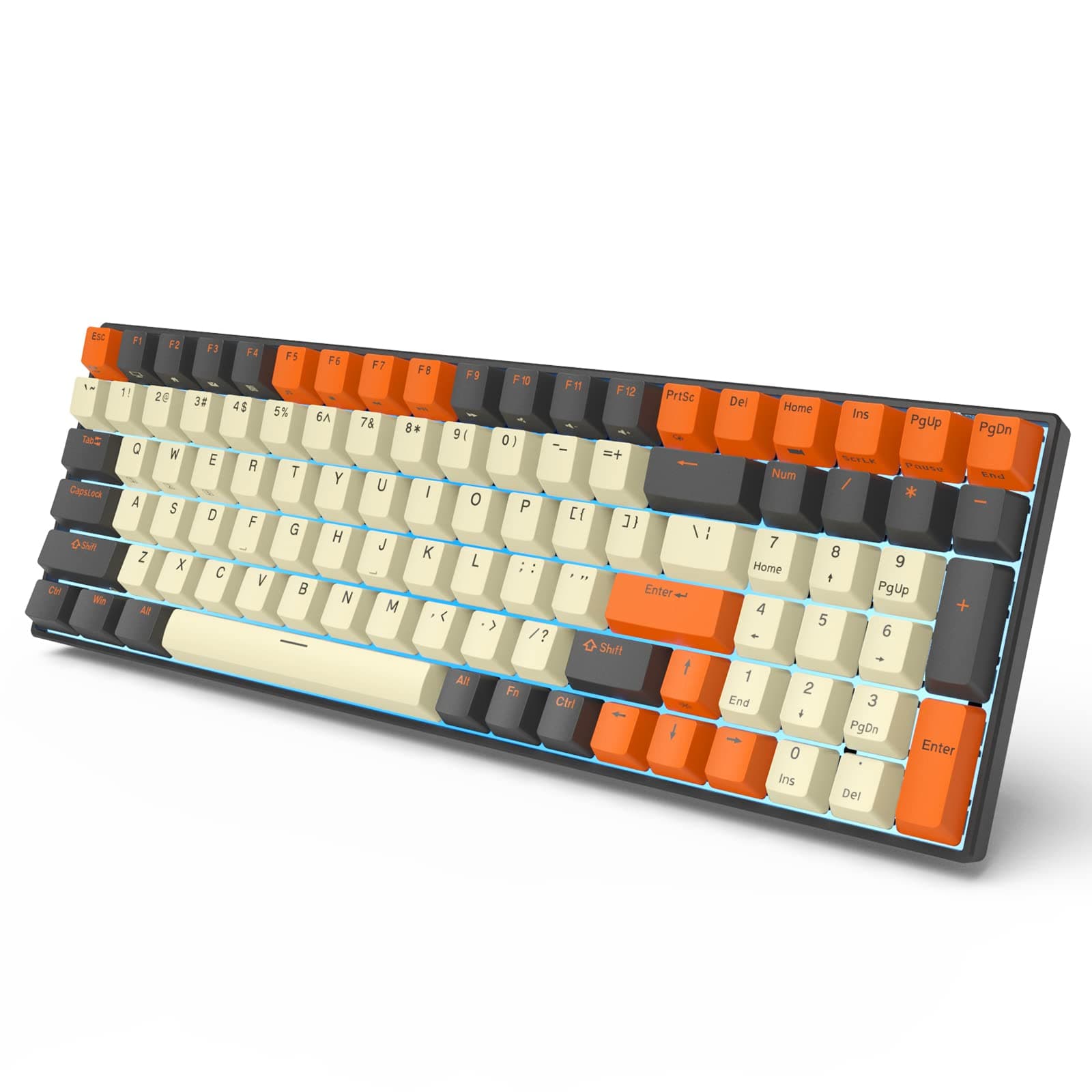 RK ROYAL KLUDGE RK100 Wireless Mechanical Keyboard, Bluetooth5.1/2.4G/Wired 96% Full Size 100-Key Hot Swappable Gaming Keyboard with LED Backlit, R...