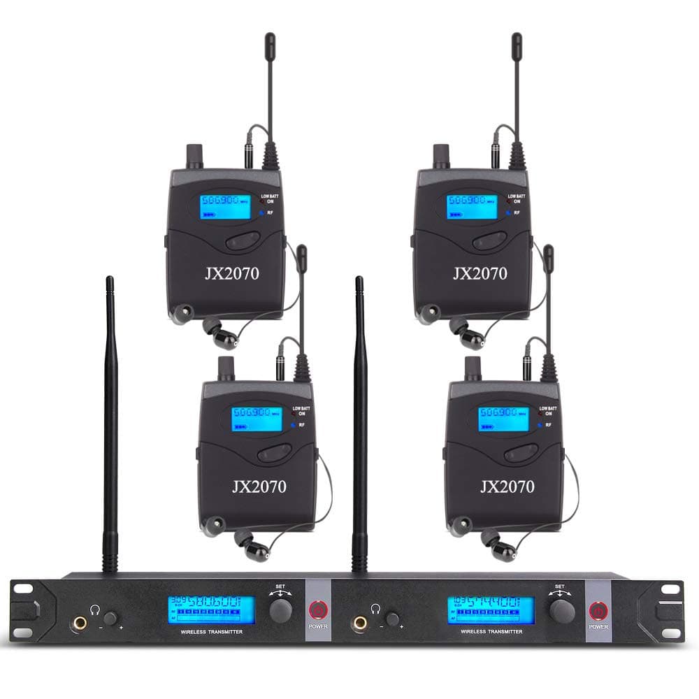 UHF Wireless in Ear Monitor System JX2070 with 4 Receivers 2 Channel 80 Set Frequency Monitoring Recording Studio Stage 572-603 MHz Match New FCC