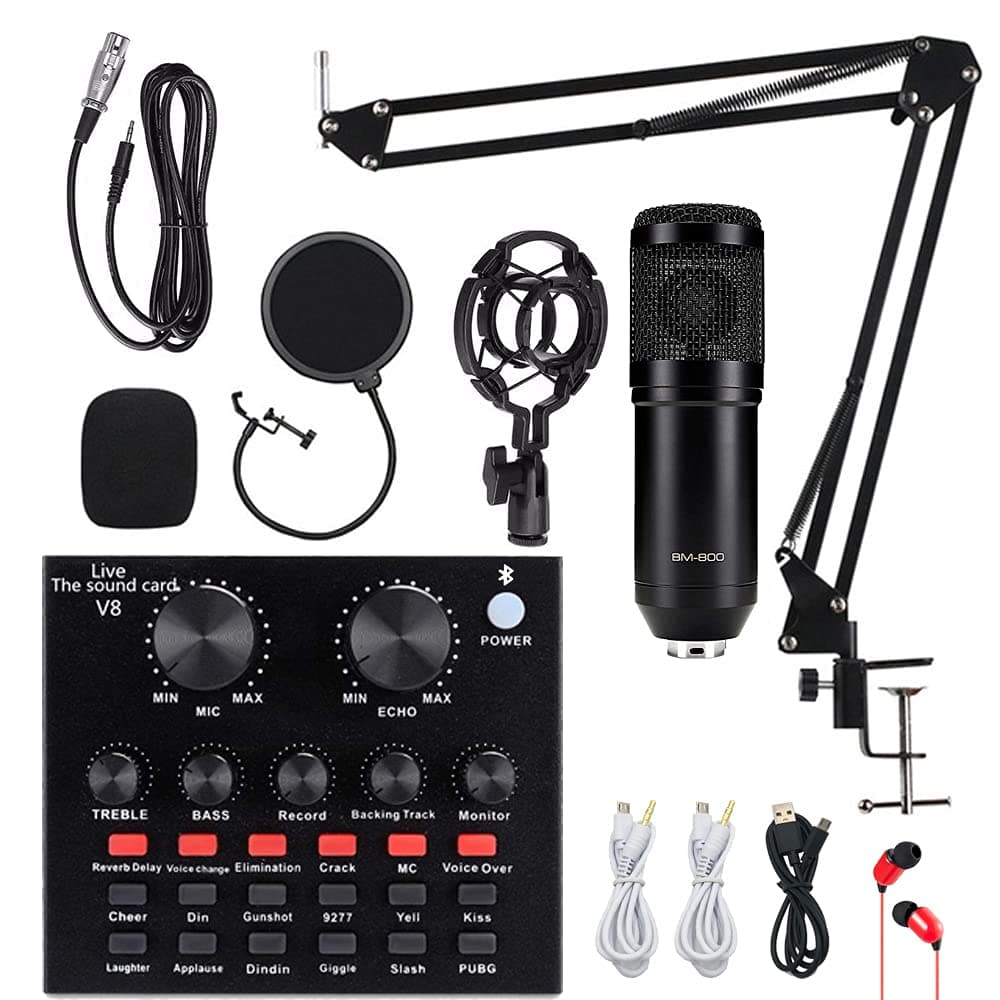 Condenser Microphone Bundle, ALPOWL BM-800 Mic Kit with Live Sound Card, Adjustable Mic Suspension Scissor Arm, Metal Shock Mount and Double-Layer ...