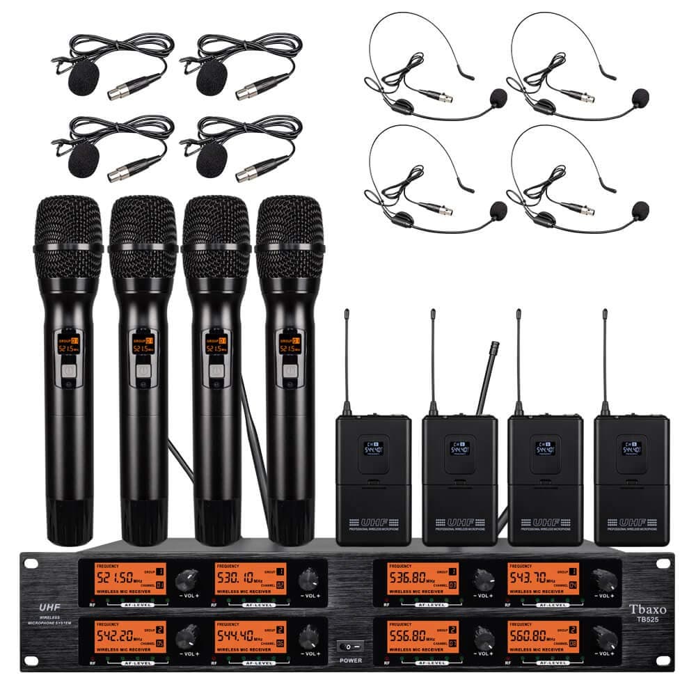 Frequency B Wireless Microphone System 8 Channel Microphone UHF 4 Handheld Mic 4 Headset 4 Lavalier Bodypack 4 Lapel Mic Pro Audio Karaoke System C...