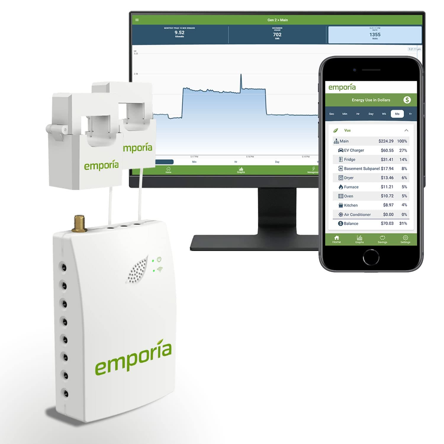 Smart Home Energy Monitor | Vue - Real Time Electricity Monitor/Meter | Solar/Net Metering | (Monitor Only)