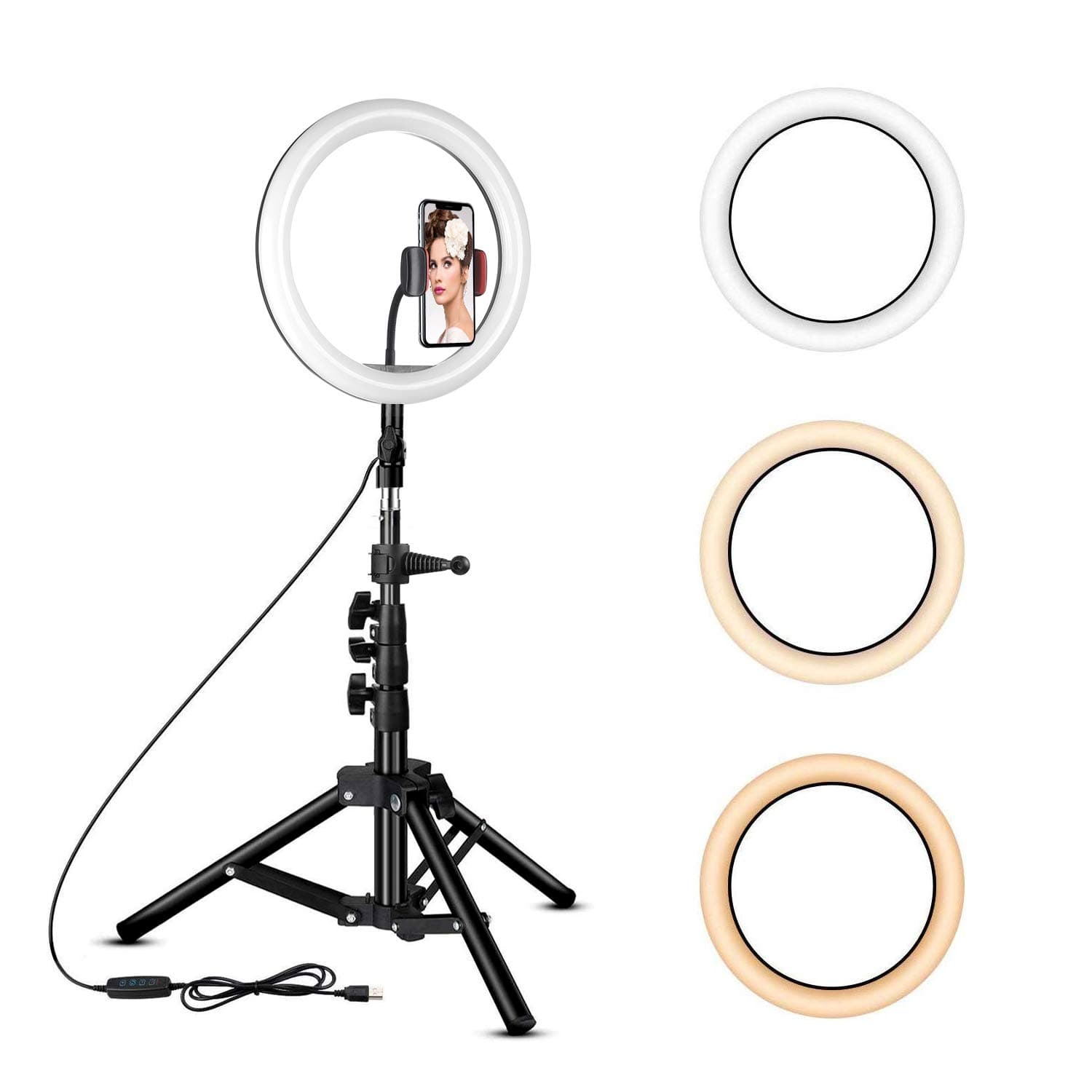 Rovtop 10 inch Ring Light with Stand Tripod, LED Circle Lights with Phone Holder for Selfie Camera Photography Makeup Video Live Streaming
