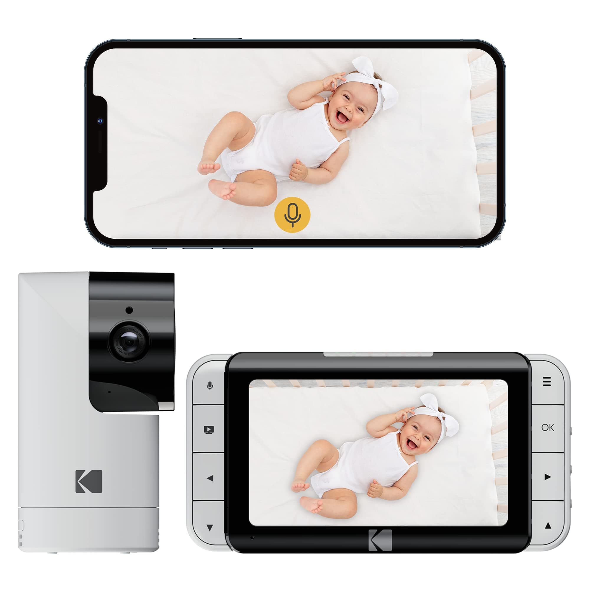 KODAK Cherish C525P Smart Video Baby Monitor with 5” Display Camera and Audio - Remote Pan-Tilt Camera with App and Night Vision- Long-Range WiFi B...