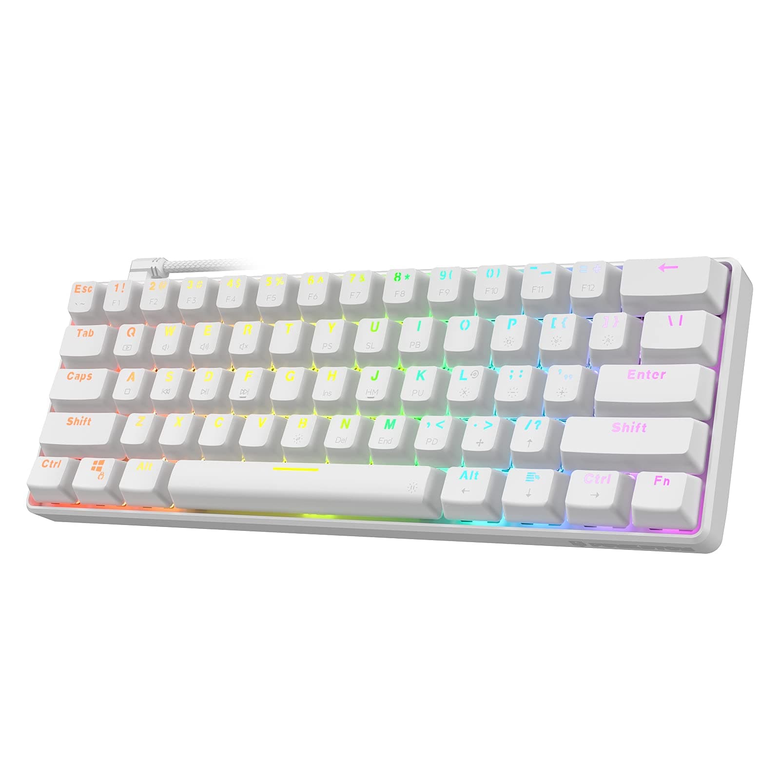 Punkston TH61 60% Mechanical Gaming Keyboard,RGB Backlit Wired Ultra-Compact Mini Mechanical Keyboard Full Keys Programmable White (Optical Black S...