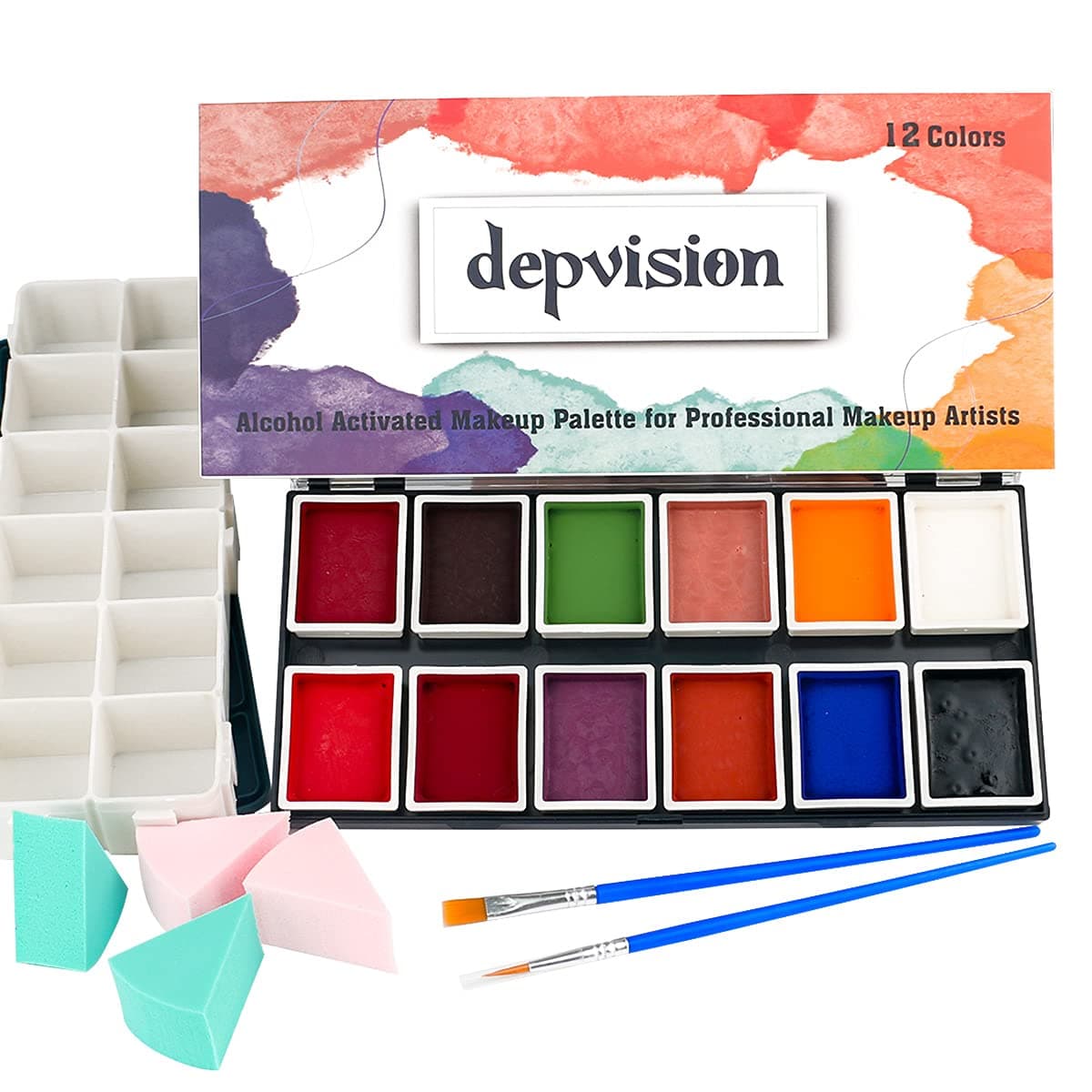 Depvision Alcohol Activated Face Paint SFX Makeup 12 color for Special Effects Wound Bruise Waterproof Professional Makeup Artist with Color Palett...