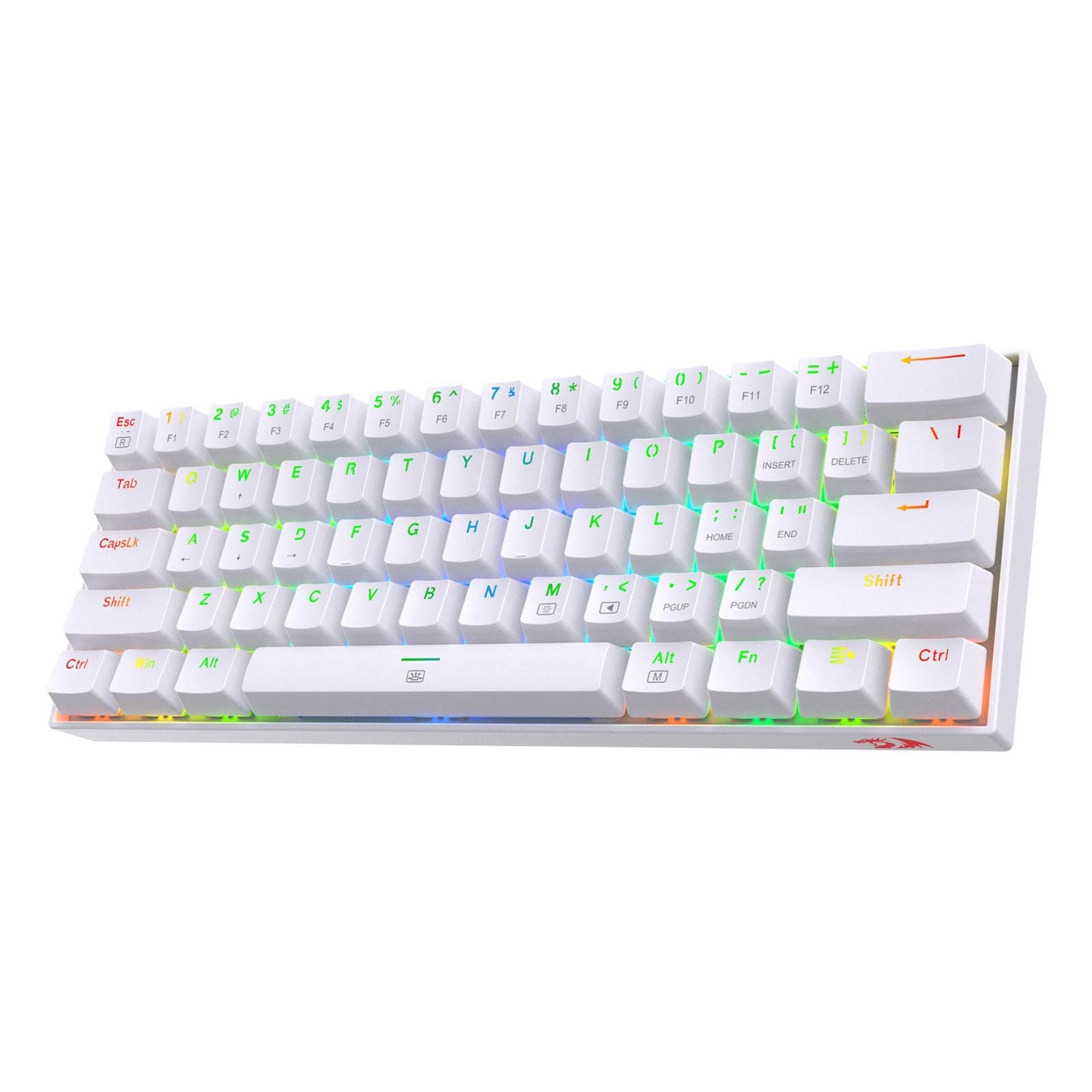 Redragon K630 Dragonborn 60% Wired RGB Gaming Keyboard, 61 Keys Compact Mechanical Keyboard with Linear Red Switch, Pro Driver Support, White