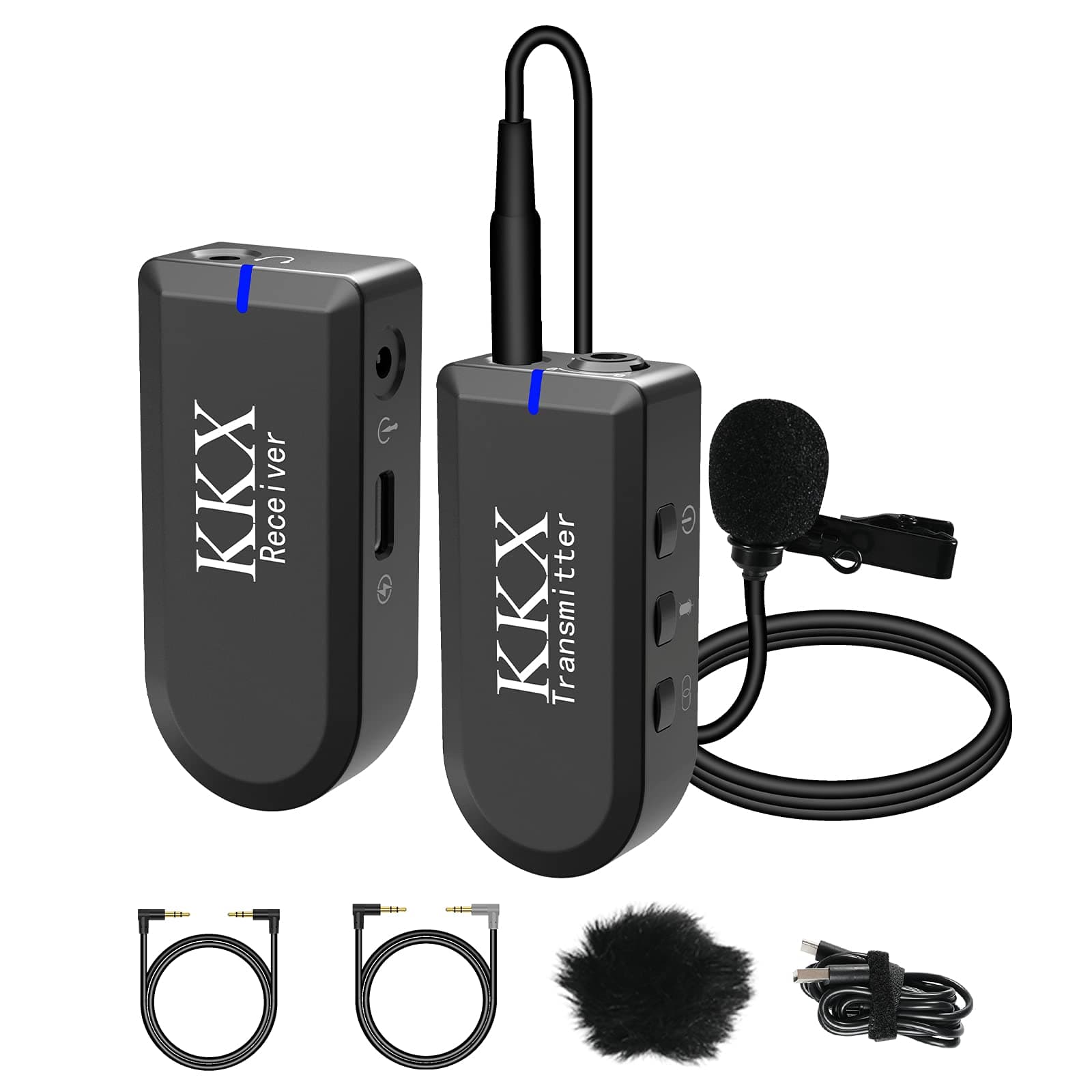 2.4G Smartphone Wireless Lavalier Microphone, KKX Wireless Lapel Mic Omnidirectional Recording Microphone System with Real-Time Monitoring for Smar...